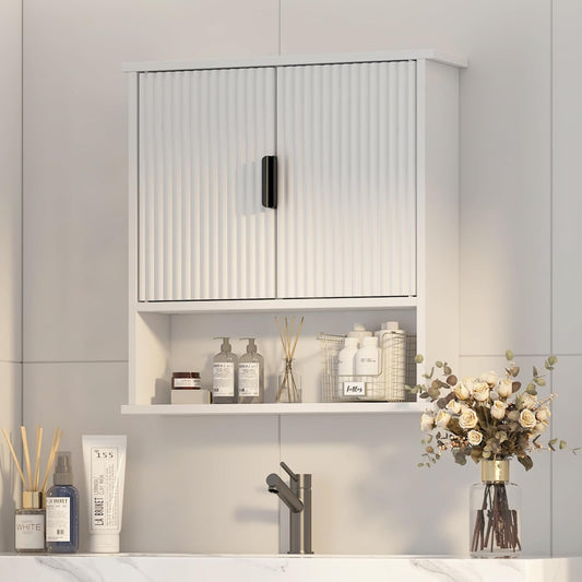 Bathroom Wall Cabinet,Farmhouse Medicine Cabinet for Bathroom with 2 Doors,Wall Mounted Medicine Cabinets Over Toilet Storage Cabinet for Laundry Room/Kitchen/Living Room,White,23 x 24