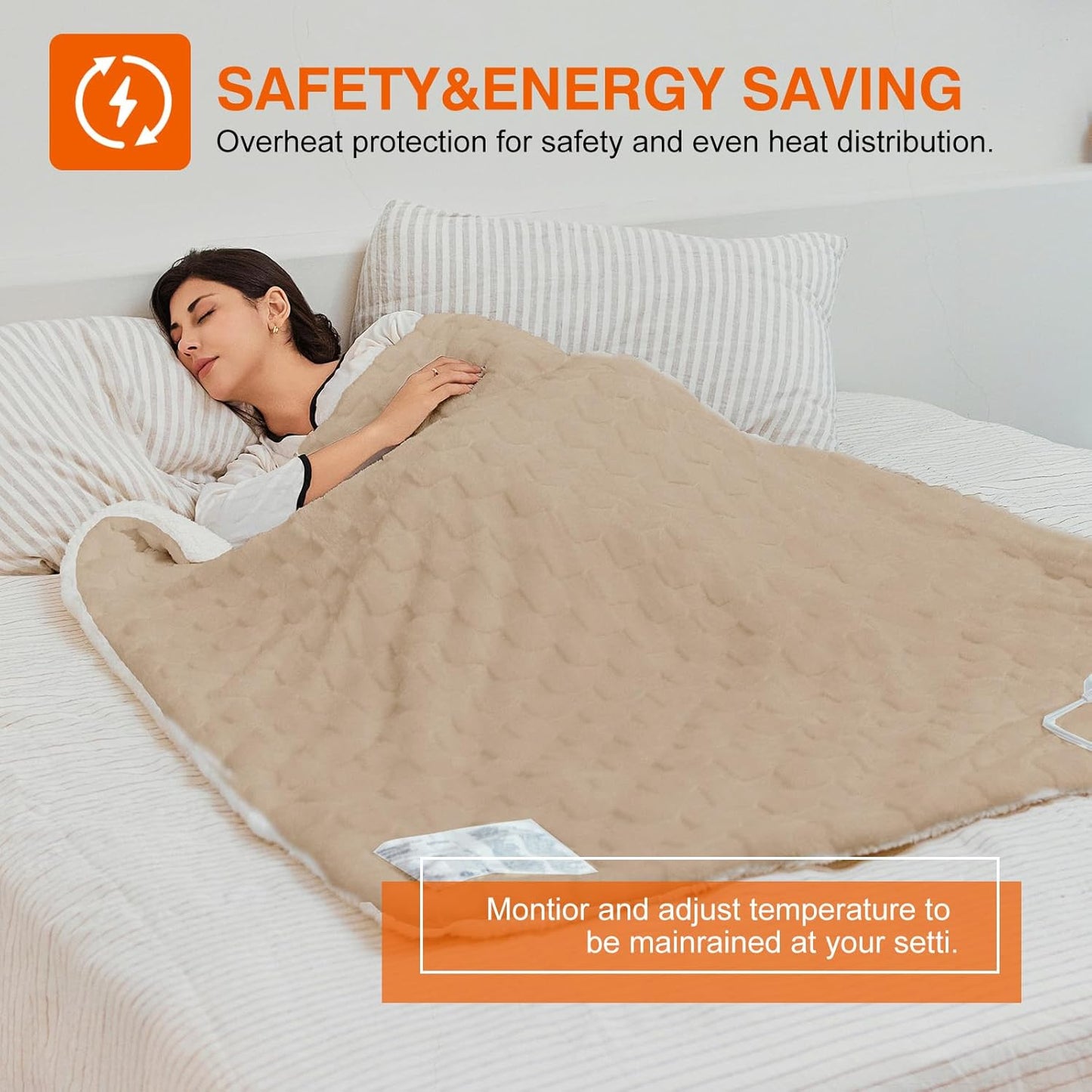 Heated Blanket 84" x 90" with 6 Heating Levels 10 Hours Time Setings and Auto-Shut Off, Soft Checked Flannel Fast-Heating Electric Blanket, Khaki