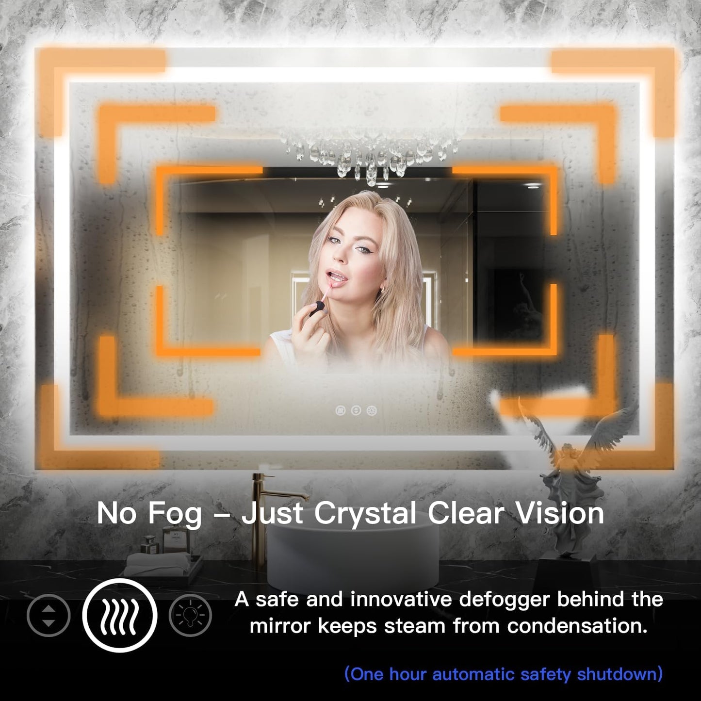 ISKM 44'' x 28'' LED Mirror for Bathroom Lighted Vanity Mirror for Wall Front Lights + Backlit LED Bathroom Mirror Anti-Fog Tempered Glass ETL Listed