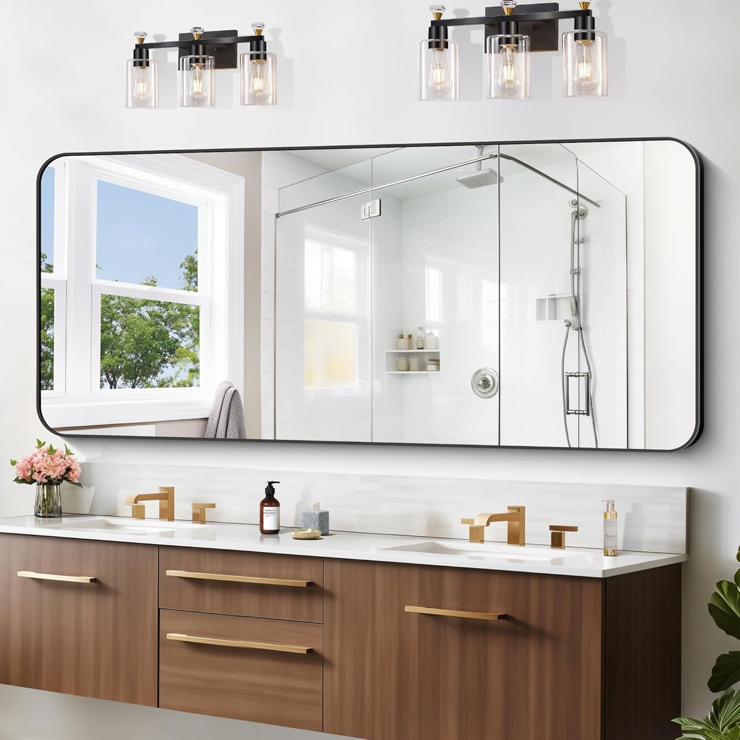 Large Bathroom Mirror, 72 x 30 inch Black Rectangle Mirror, Metal Frame Rectangular Vanity Mirror, Wall Mounted Mirror with Rounded Corner for Bedroom Living Room Hangs Horizontal Or Vertical