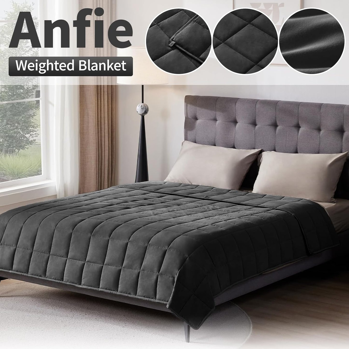 Weighted Blanket Queen/King Size (80"x87" 20lbs),Ultra Soft and Cozy Cooling Weighted Blanket for Adult,Heavy Blanket with Machine Washable Soft Blanket, Black