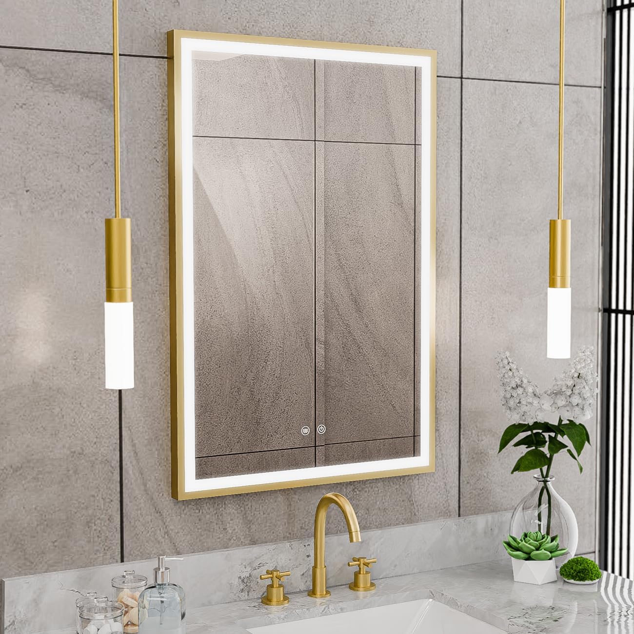 DreamLine Brilliance 36 in. H x 24 in. W Rectangular Light-up Mirror, Brushed Brass