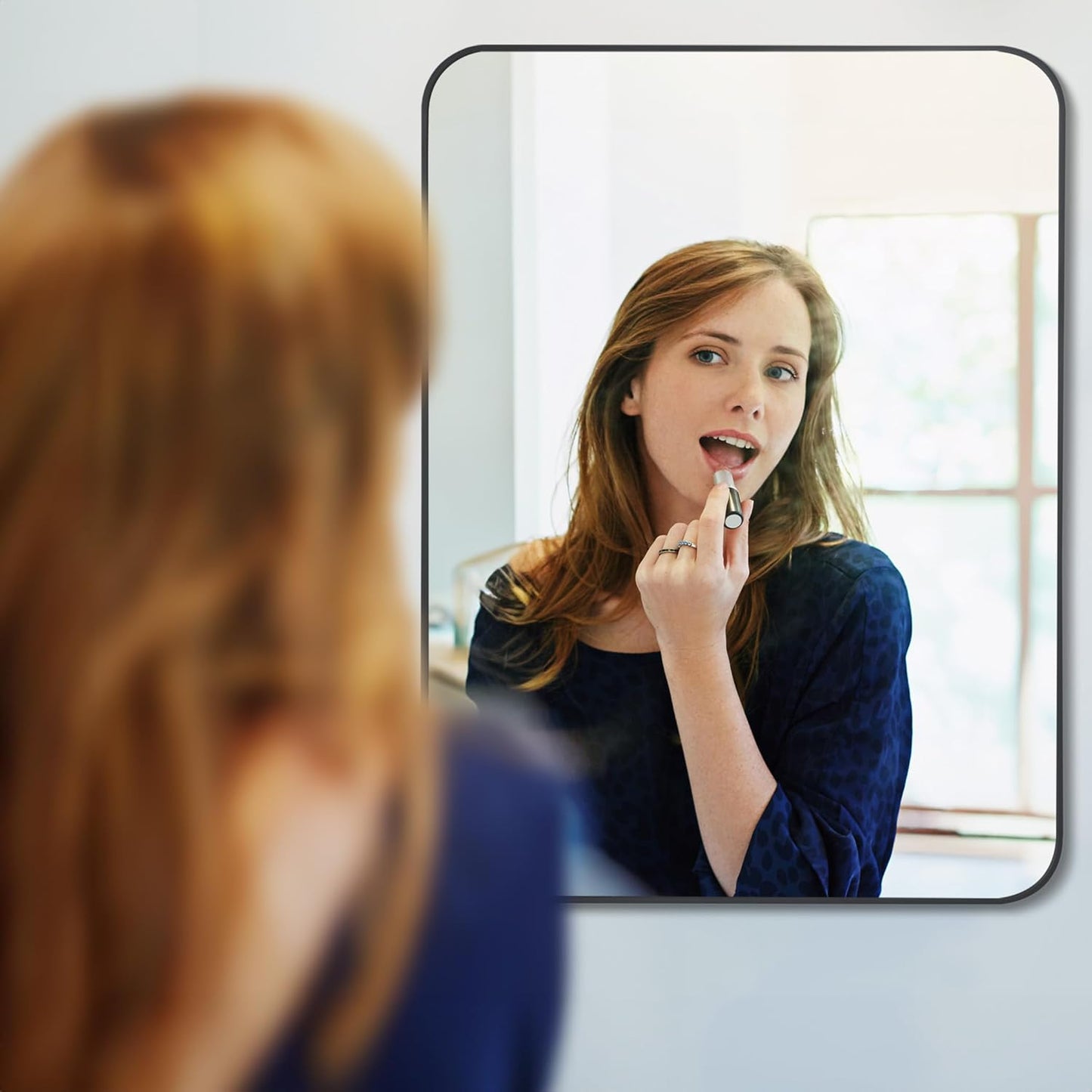 30" x 48"Bathroom Mirror, Matte Black Wall Mirror with Metal Frame, Decorative Rectangular Vanity Mirror for Bedroom Bathroom Living Room Entryway (Horizontal/Vertical)