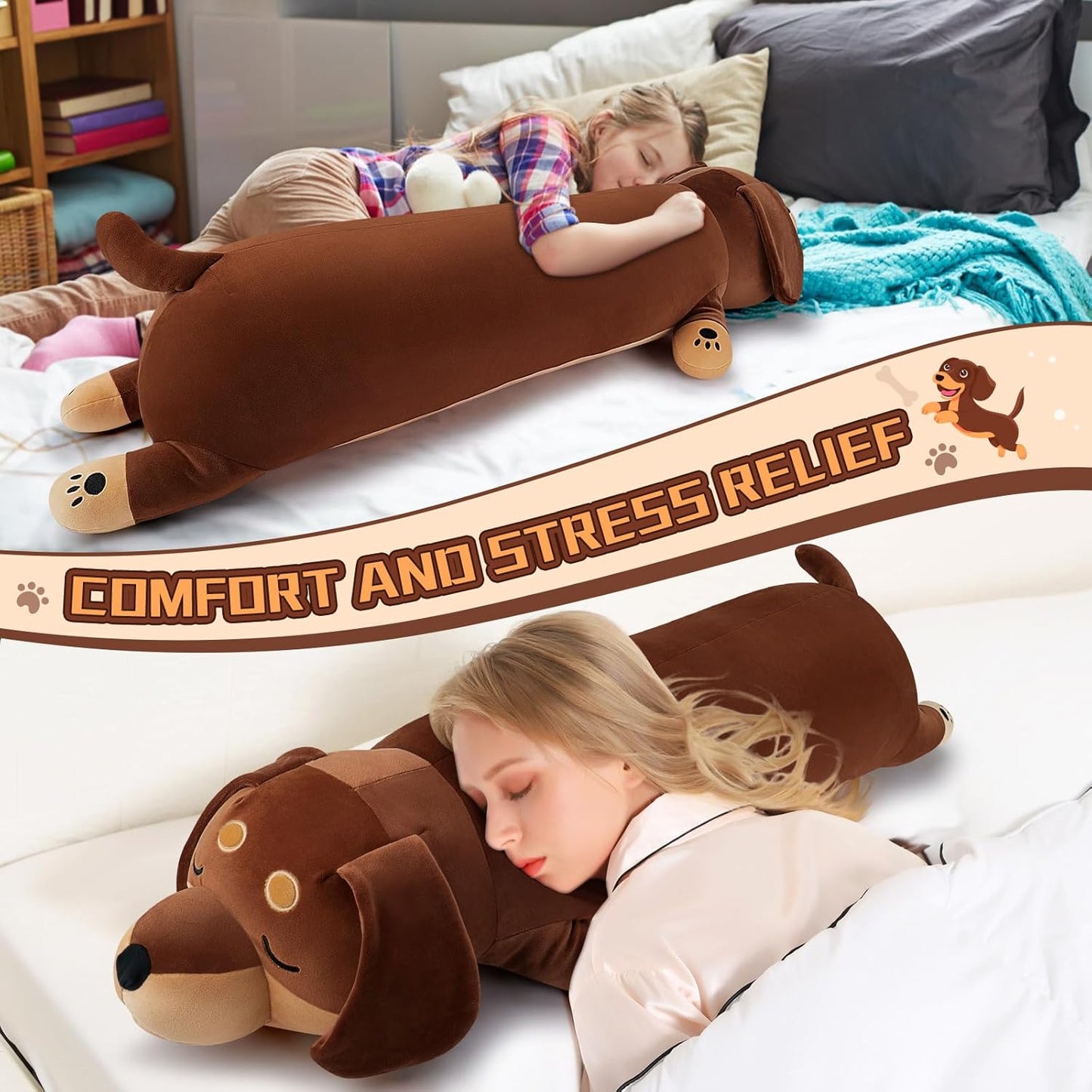 Auspicious beginning 40'' Giant Dachshund Dog Plush Stuffed Animal- Large Weiner Dog Pillow Plushies, Large Sleeping Dachshund Body Pillow, Hugging Stuffed Animal, Birthday Gifts for Kids Girls Boys