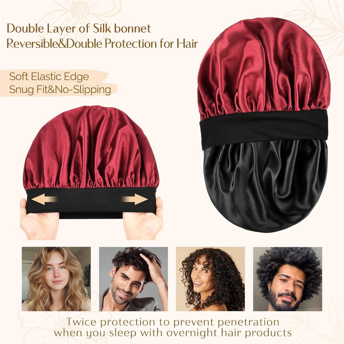 YANIBEST Silk Bonnet for Men Women Hair Bonnet for Sleeping Double Layer Satin Bonnet for Natural Curly Hair Unisex Sleep Cap