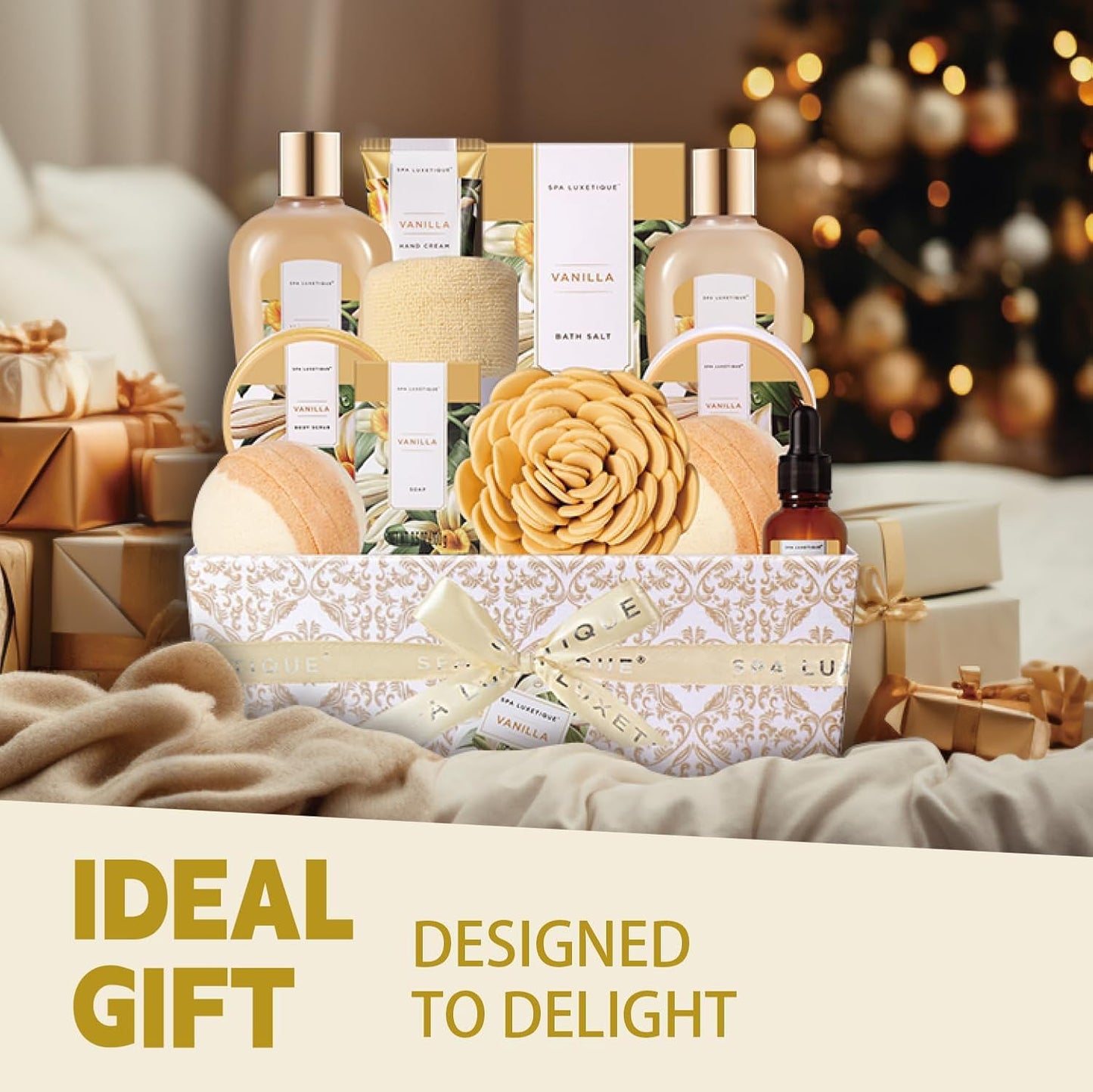 Spa Gift Baskets for Women, Spa Luxetique Spa Gifts for Women, Birthday Gifts Spa Kit, 12pc Vanilla Bath Set, Womens Self Care Gifts,Christmas Gifts