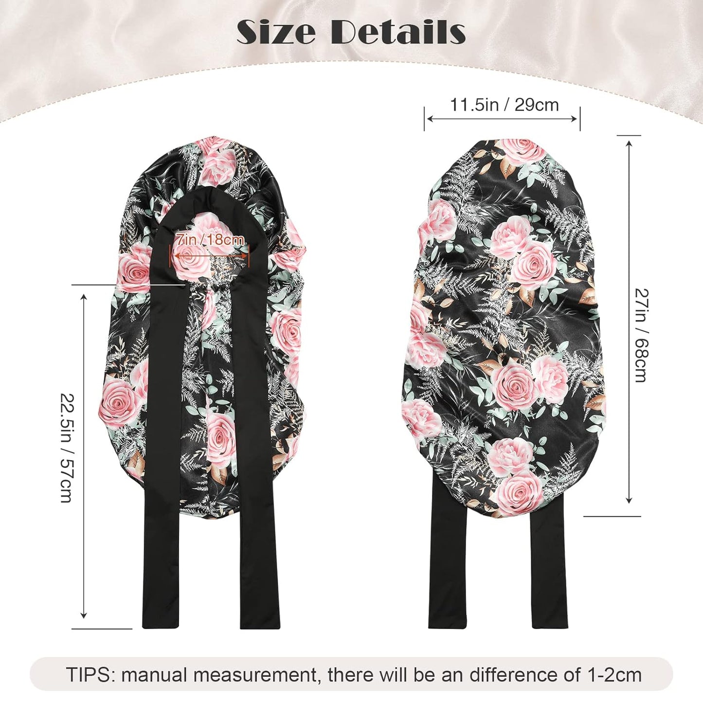 AWAYTR Long Satin Bonnet for Braids - Elastic Silk Hair Bonnets for Sleeping Night Cap Stretchy Tie Band for Women（Flower B）