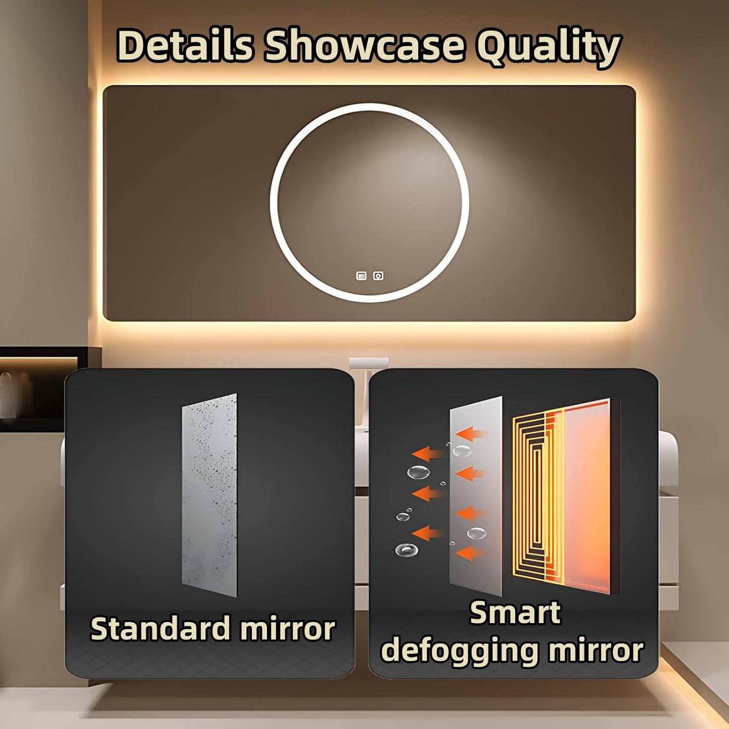 68IN Bathroom Vanity with Sink - Bathroom Cabinet Set has 2 Drawers & Overflow Hole Wall Mounted | LED Practical Defogging Mirror, Open Compartments, Seamless Rock Slab Basin (Coffee)