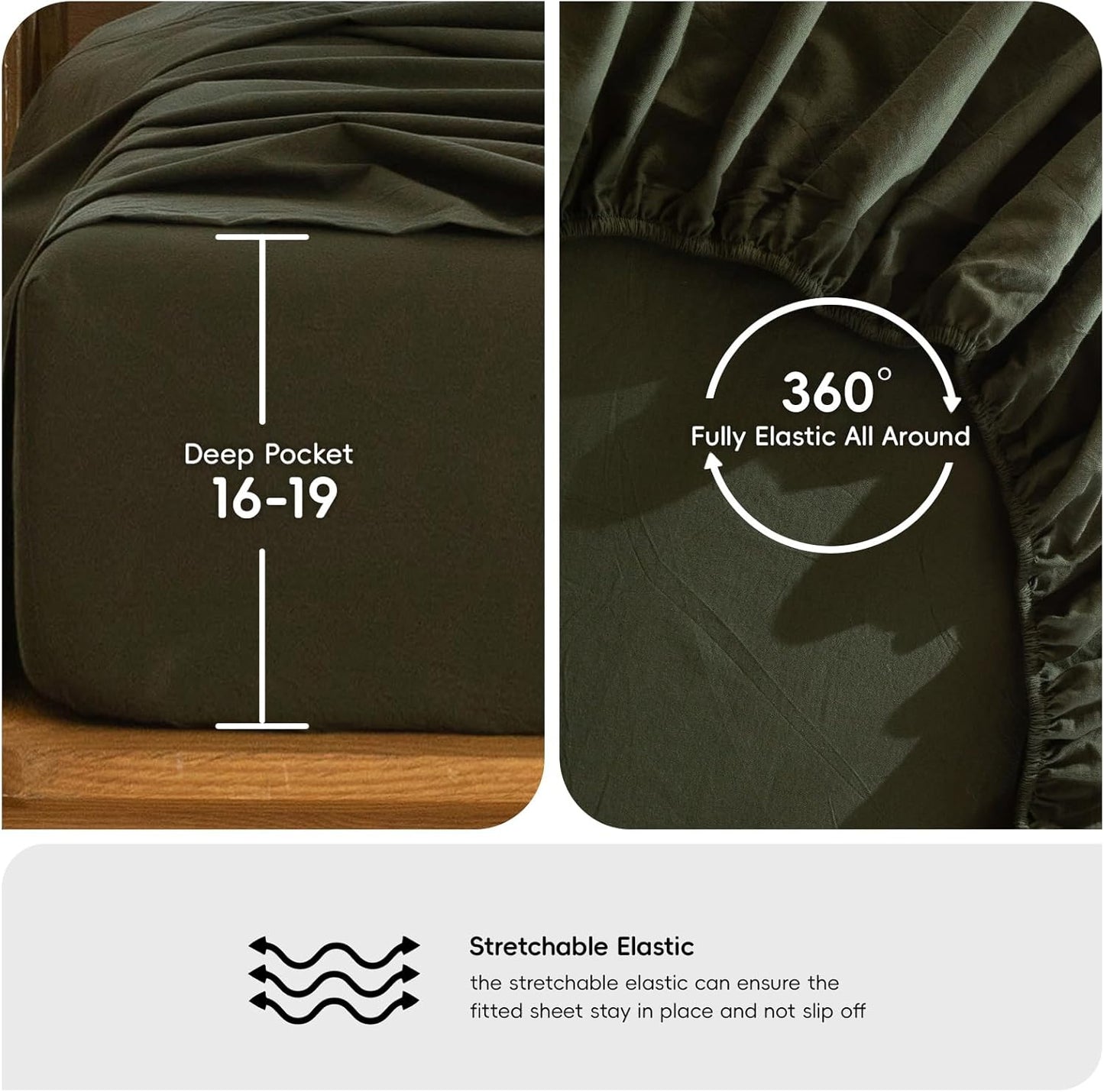 MooMee Bedding Sheet Set 100% Washed Cotton Linen Like Textured Breathable Durable Soft Comfy (Solid Olive Green, California King)