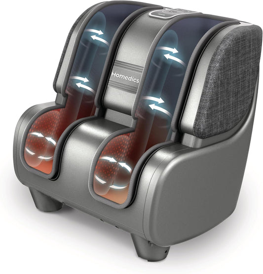 Homedics Deluxe Foot Massager & Calf Massager with Gentle Warmth, Rolling & Compression Massage, Adjustable Tilt, Washable Liners, 4 Programs, 3 Intensity for Muscle Relief and Post-Workout Recovery