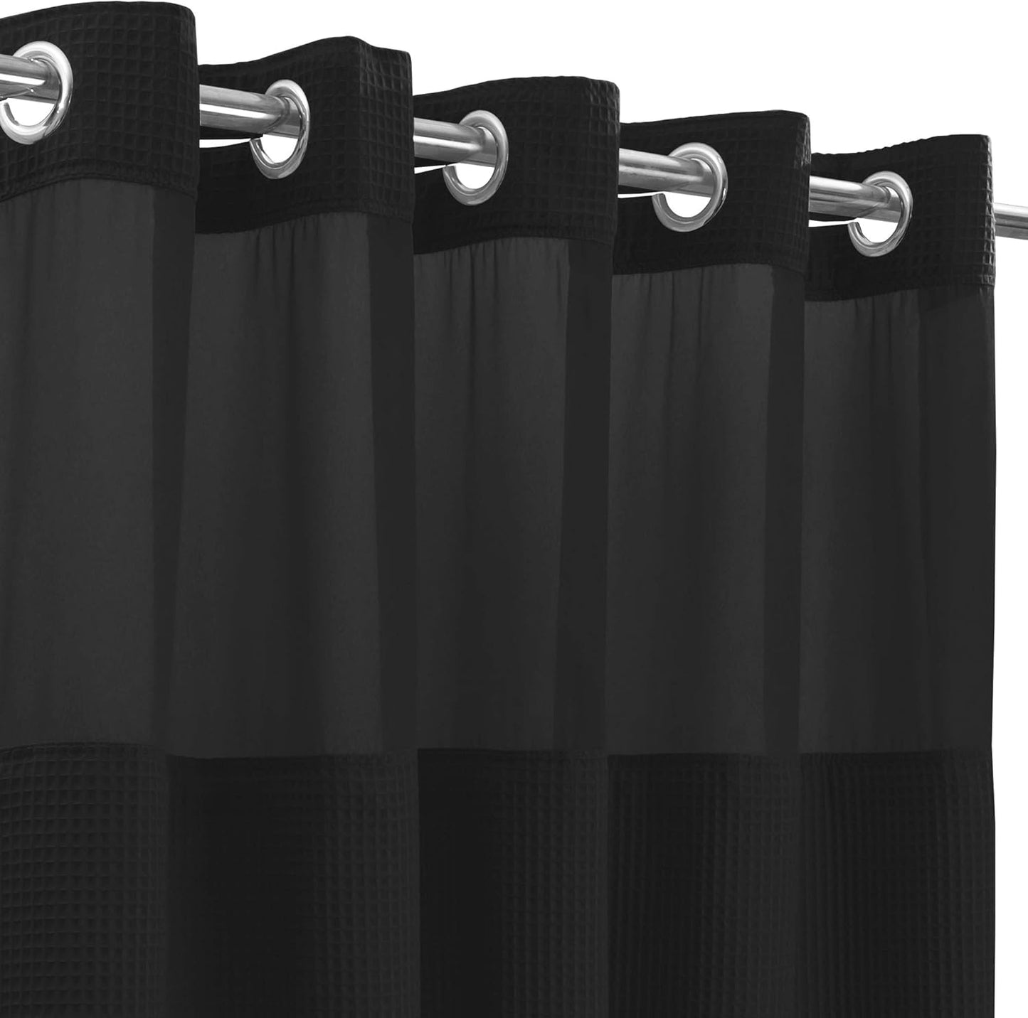 River Dream Black Fabric Shower Curtain Set, Cotton Blend, Waffle Weave, with Snap in Replacement Liner，71 x 74 inches