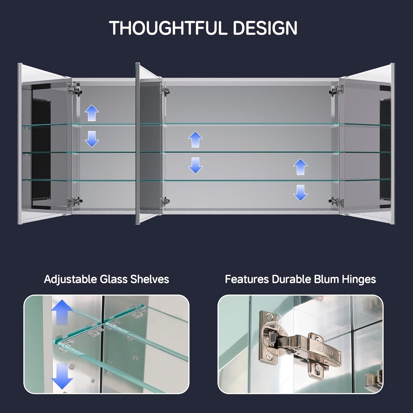 Medicine Cabinet 60" x 30", Bathroom Medicine Cabinet with Mirror, Recessed Medicine Cabinets with Adjustable Shelves, Soft-Closing Door, and Aluminum Alloy Frame - Reverse Installation, Silver