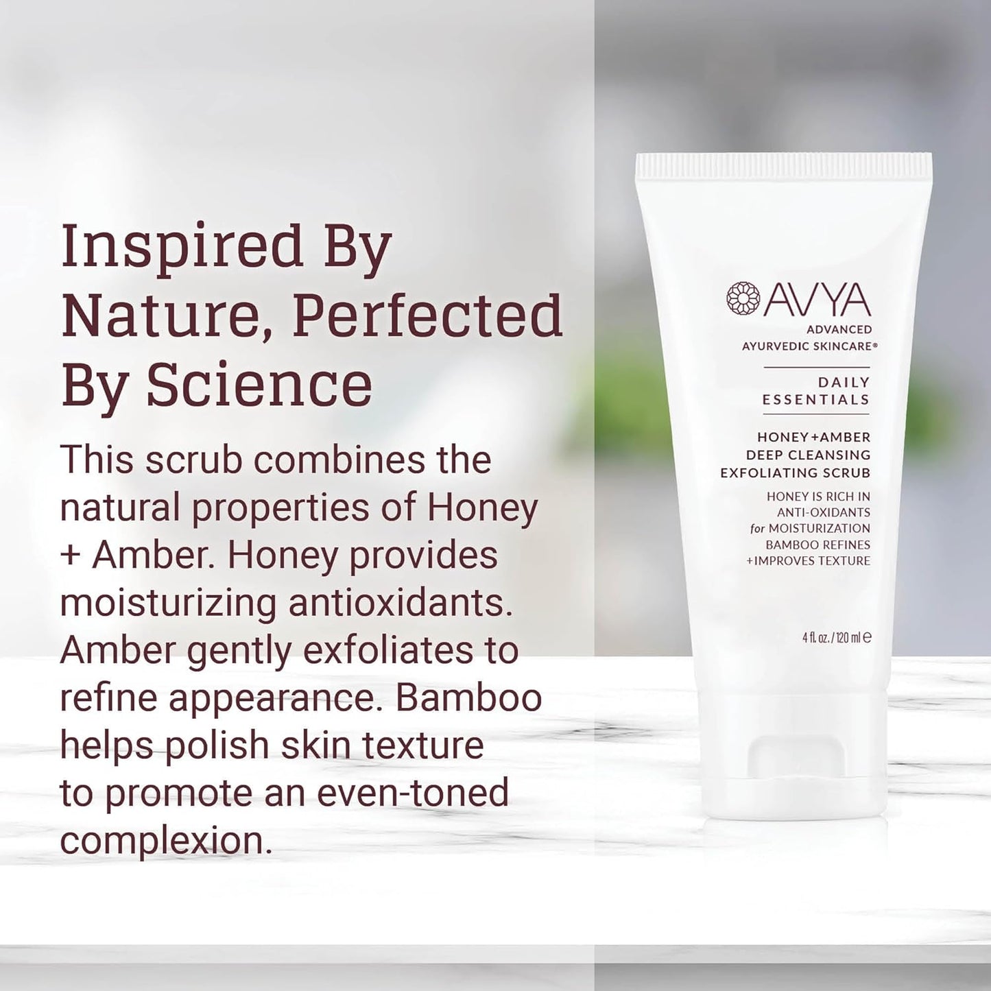 AVYA Honey + Amber Exfoliating Scrub (Travel Size - 1 fl oz) - Deep Cleansing with Honey's Antioxidant Power and Bamboo for Refined Texture and Intense Moisturization