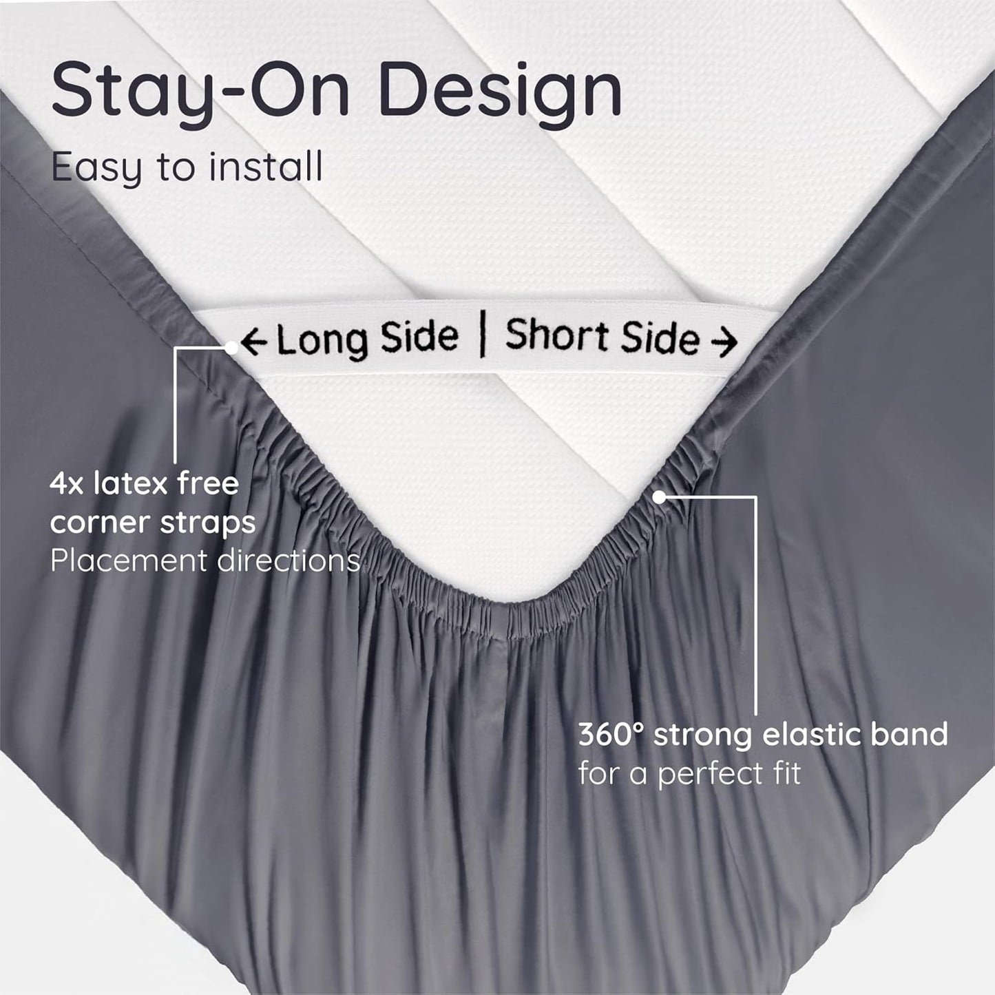 Bambaw 100% Viscose Derived from Bamboo Fitted Sheet Twin Size, Cooling Fitted Sheet with Corner Straps, Twin Mattress Fitted Sheet Only, 15’’ Deep Pocket Single Fitted Sheet Twin Size (Charcoal)