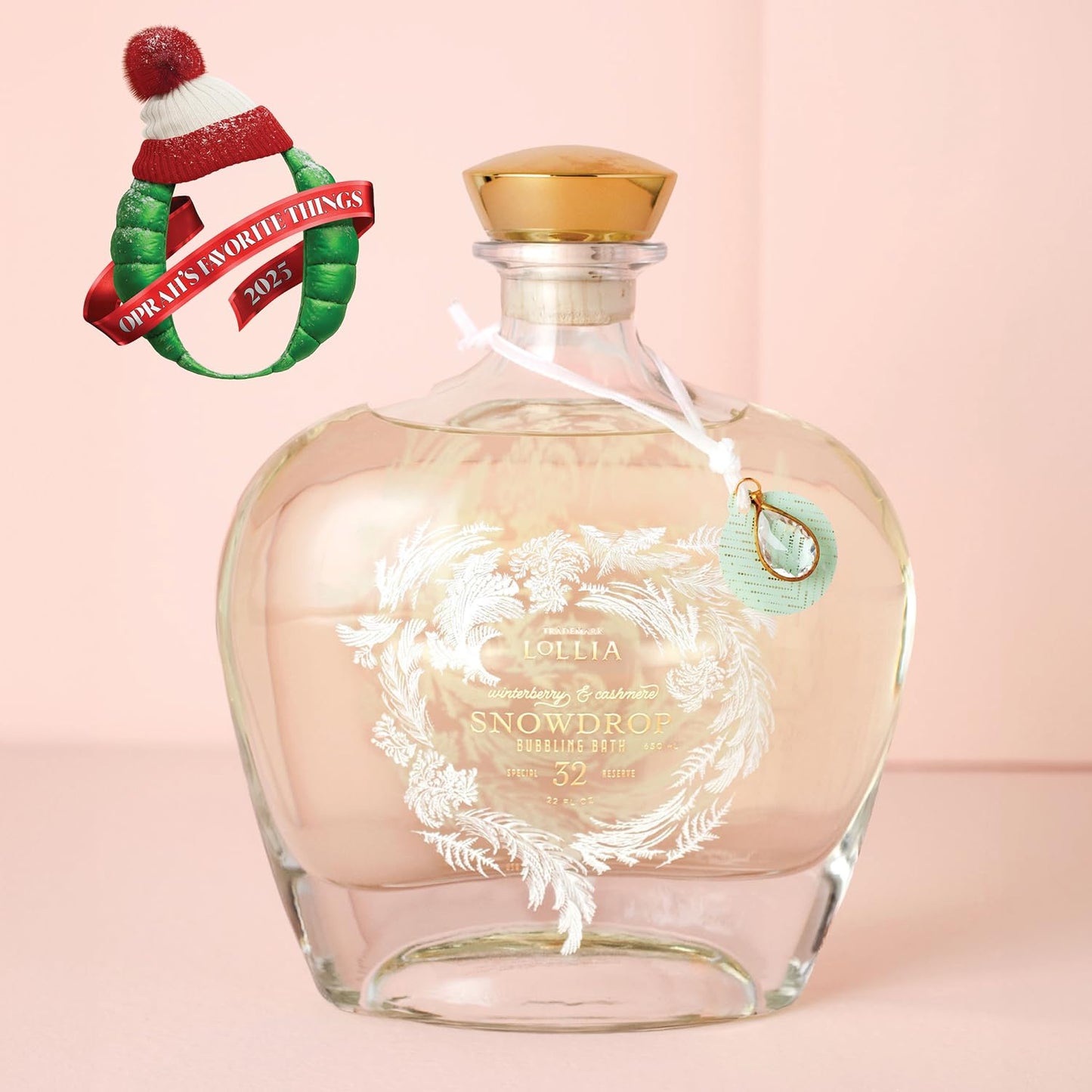 Lollia Snowdrop Bubble Bath, 22 fl oz, 650 ml, Winterberry & Cashmere Fragrance, Luxury Hydrating Women's Bubbling Bath Soap, Delicate & Relaxing Scented Skin Care