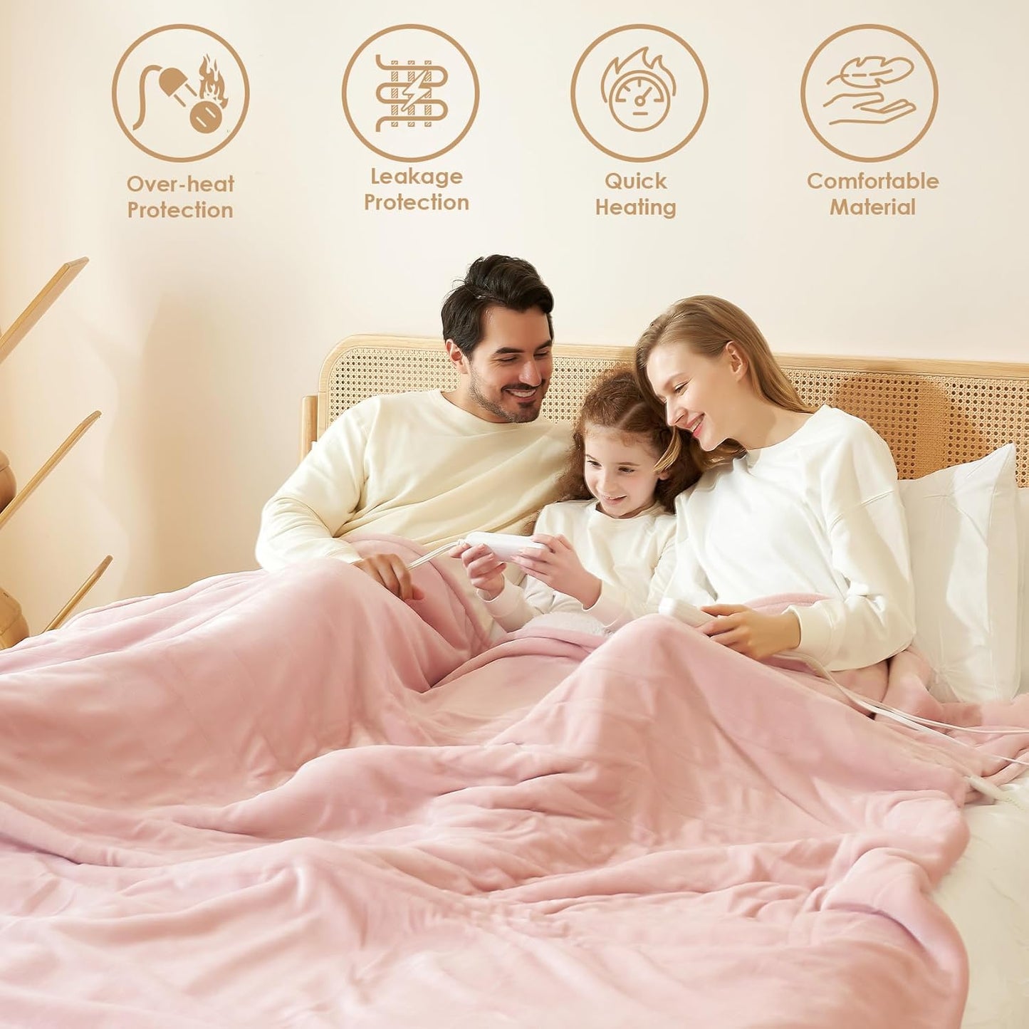EHEYCIGA Heated Blanket - 9 Heating Levels, 10 Hour Auto Off, Soft Cozy Sherpa Washable Throw, 50 x 60 Inches