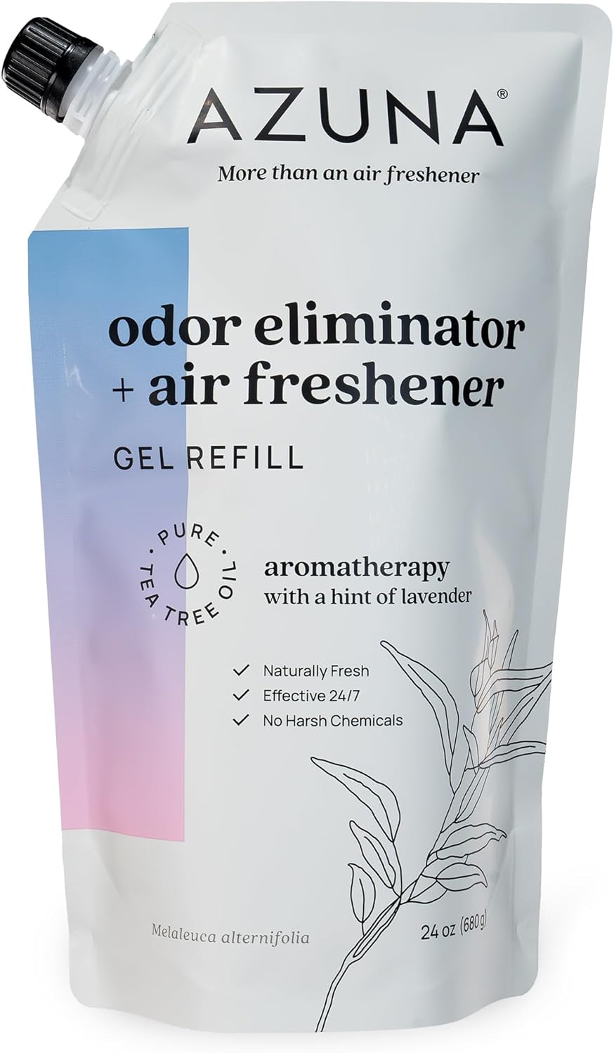 Azuna All-Natural Odor Remover Gel Refill Pouch | Air Purifier with Tea Tree Oil | Plant-Based & Long Lasting | For Pet Odors, Smoke & Strong Odors | Lavender Aromatherapy, 24 oz.