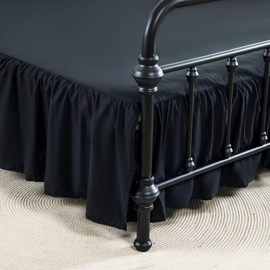 Bed Skirt Ruffled Bed Skirt with Split Corners, 18 Inch Drop Dust Ruffle Bed Skirts with Platform, Black, Full Size
