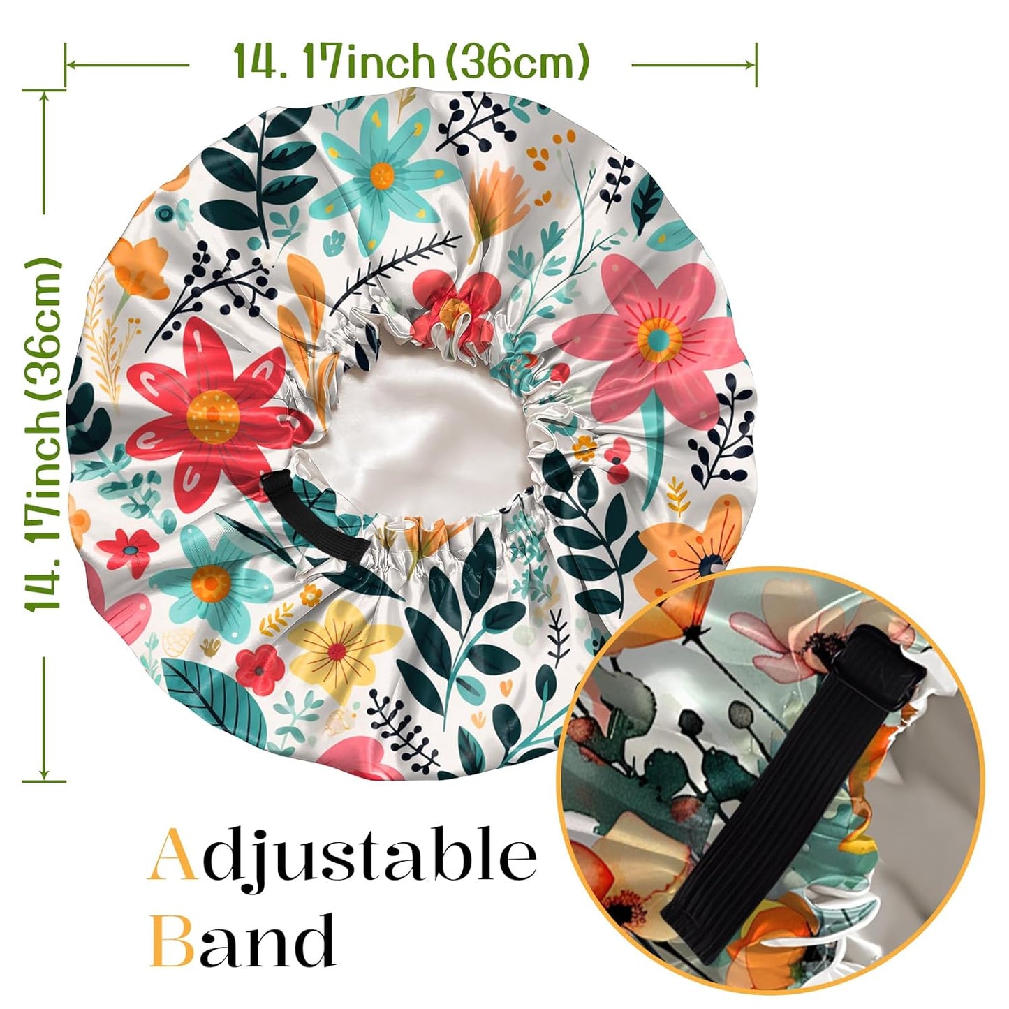 2 PCS Bonnets for Women Girls Satin Hair Bonnet Silk Adjustable Elastic Double Layer Hair Wrap Sleep Cap Comfort Cute-Red Flower