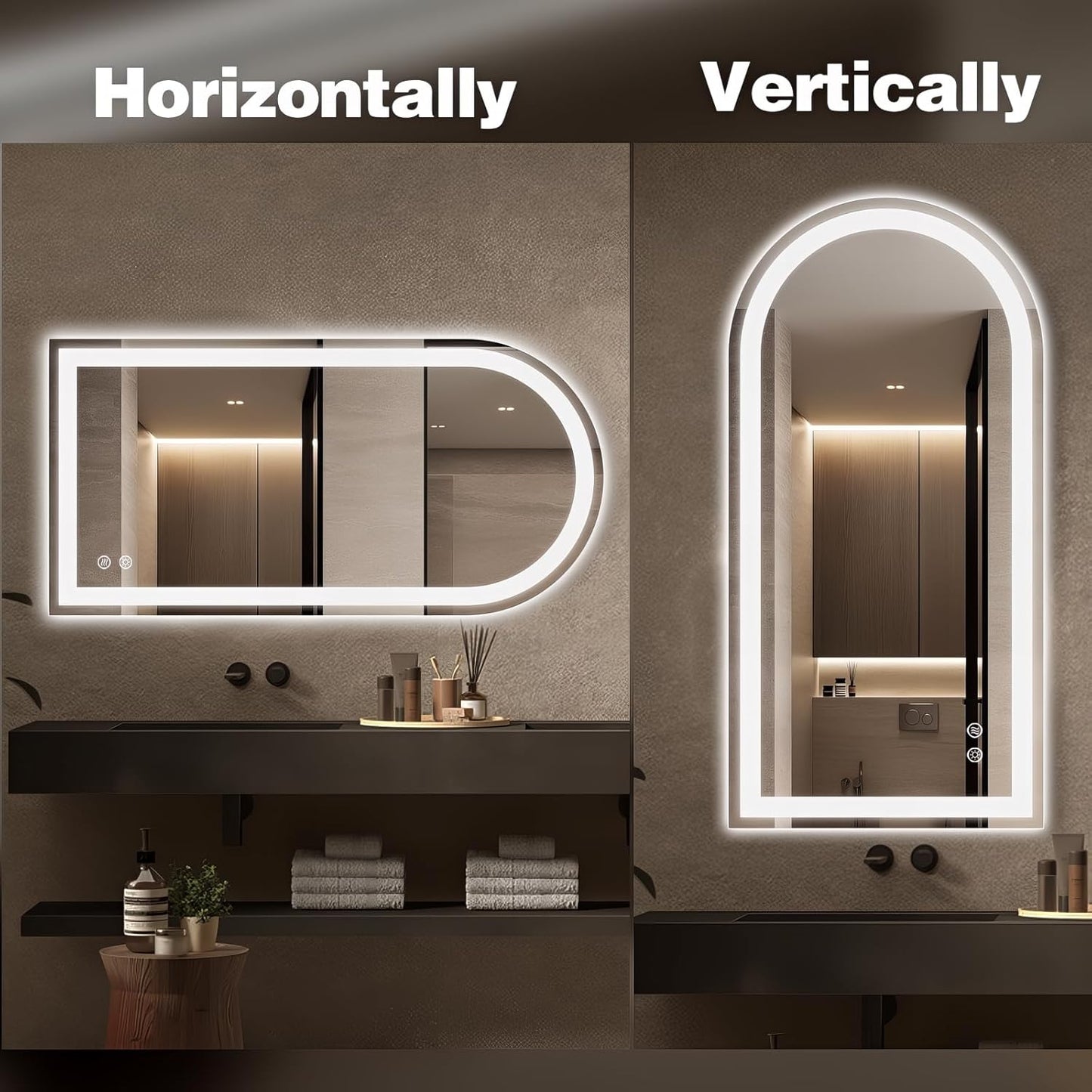 Niccy Arched LED Bathroom Mirror, 48x24 Arch Wall Mounted Frameless Bathroom Mirror for Vanity, Smart Lighted Frontlit Mirrors with Memory Function for Bathroom Bedroom Beauty Hair Salon