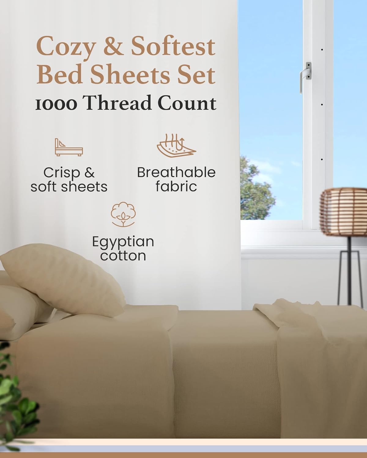 Good Sleep Bedding King Bed Sheet Set - 4 Pc, Egyptian Cotton Sheets, Hotel Style Sheets King Size Deep Pocket, Fits Upto 16 Inch, Soft & Breathable Sheet & Pillowcase Sets - Taupe