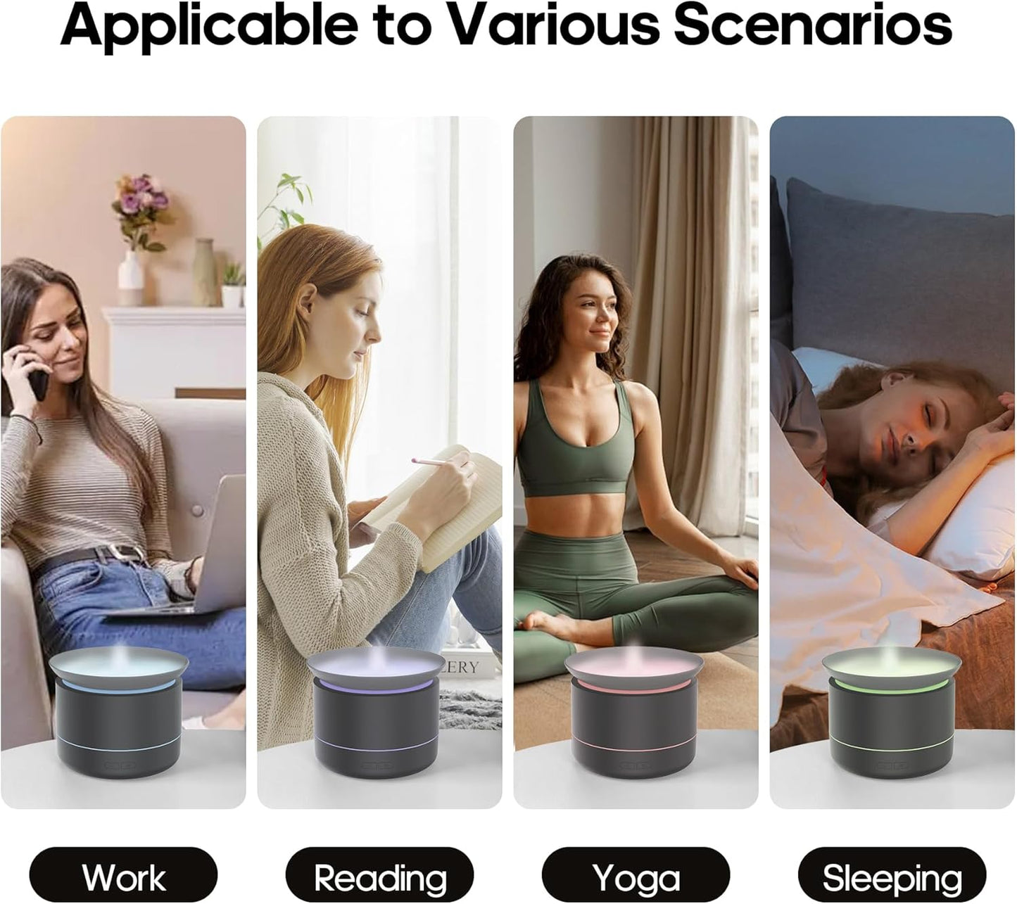 Essential Oil Diffusers, 200ml Aromatherapy Diffuser with Auto Shut-Off Function, Cool Mist Humidifier with 2 Modes, Small Diffuser with 7 Color Lights Auto Shut Off for Home Office Room, Black