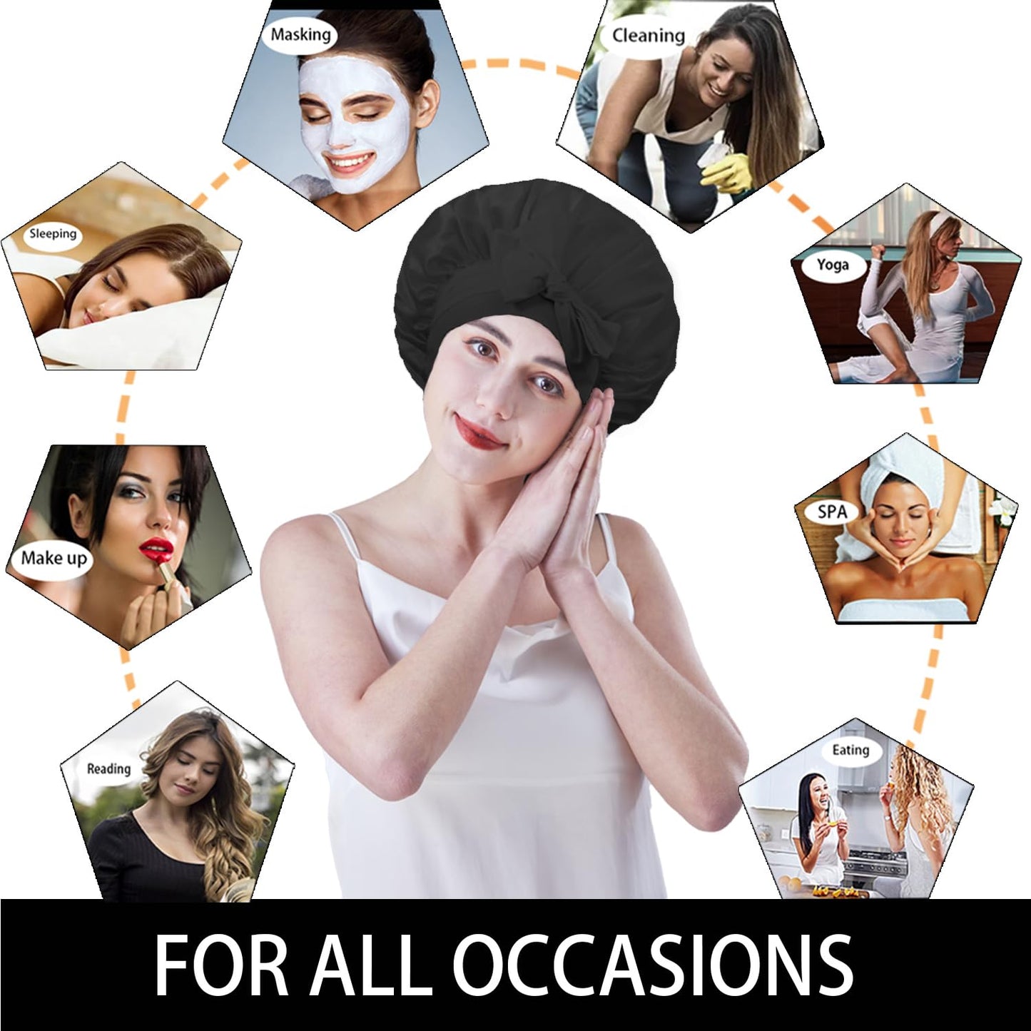Cocheng Mulberry Silk Bonnet for Sleeping Adjustable Silk Bonnet for Curly Hair,Silk Hair Cap for Sleeping with Wide Tie Band Large & Breathable Bonnets for Women