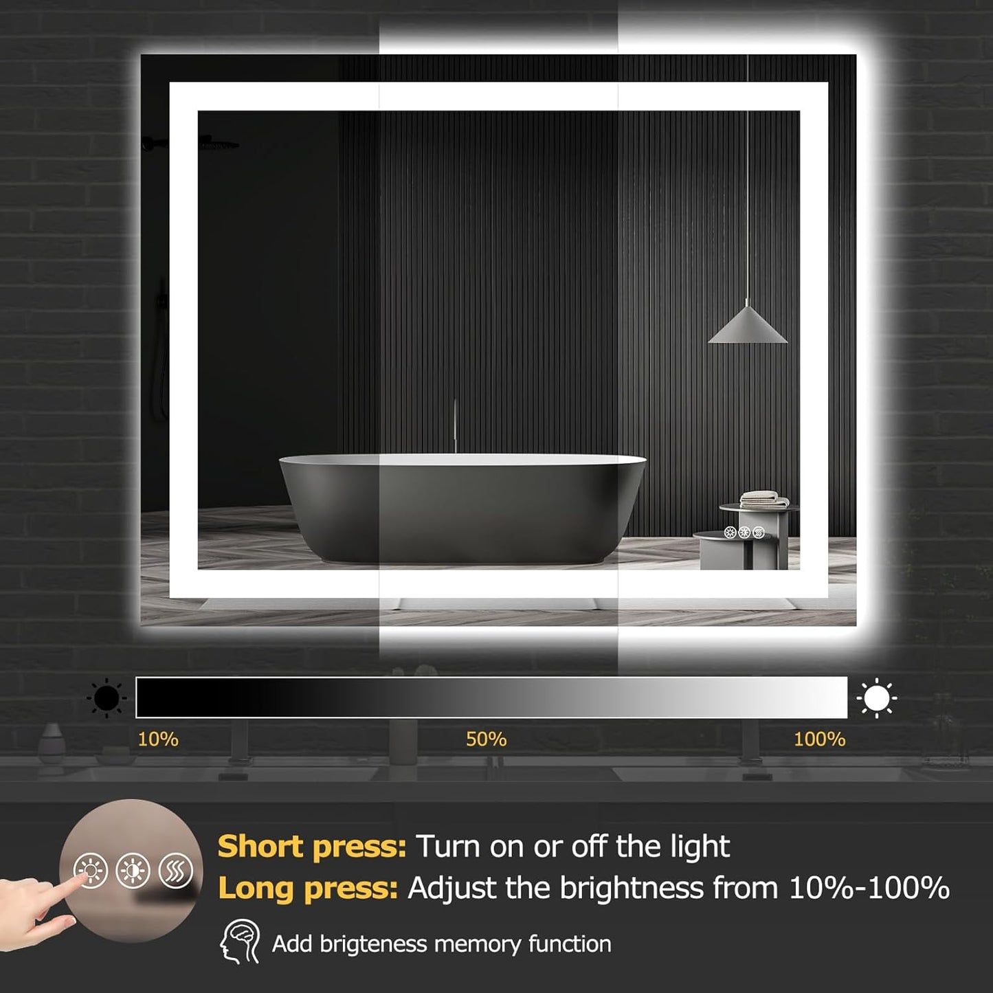 40X32 LED Bathroom Mirror with Lights, Anti-Fog, Dimmable, Backlit + Front Lit, Smart Bathroom Vanity Mirror, Memory Function, Shatterproof, Tempered Glass (Horizontal/Vertical)