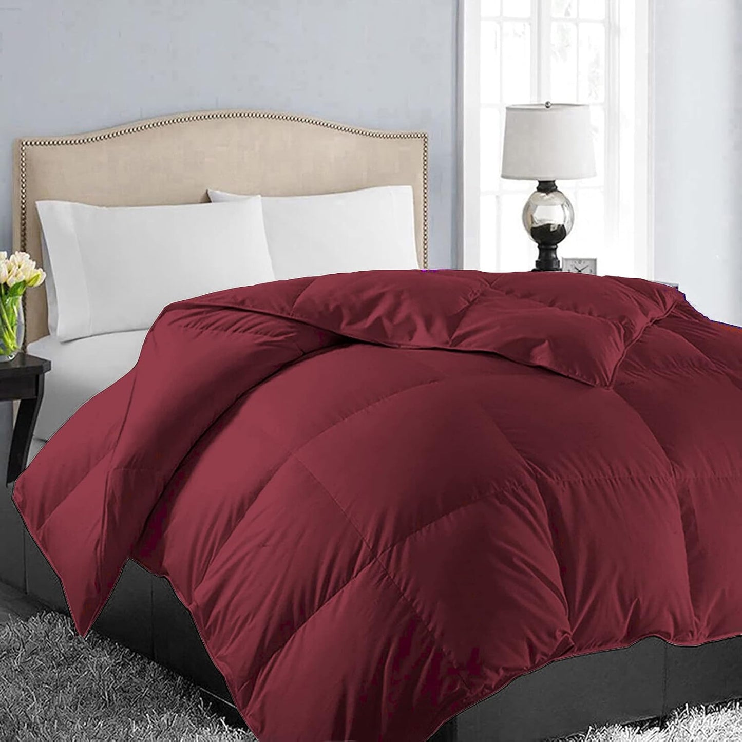 EASELAND Twin XL Down Alternative Comforter - Quilted Duvet Insert for All Seasons, Soft Lightweight with Corner Tabs, Summer Winter Warm Bedding, Burgundy 68×92 Inches
