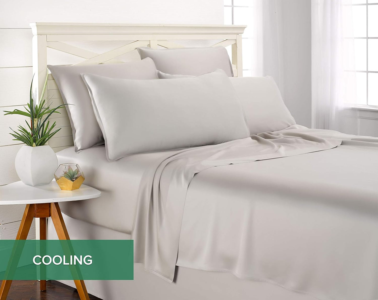 Short Queen Sheets by Pure Bamboo for RV Camper (60"x75") - Genuine 100% Organic Viscose Derived from Bamboo Bed Sheet Set, Soft & Cooling, Lifetime Quality Promise (Short Queen, Silver Pearl)