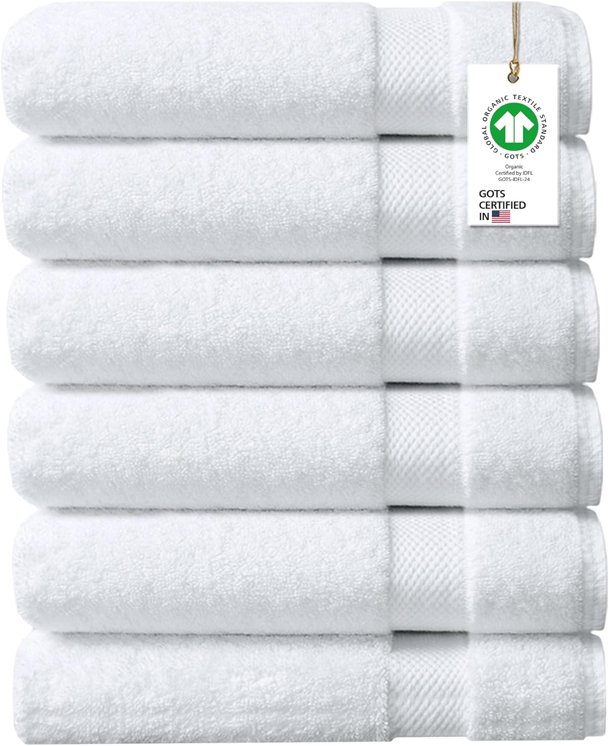 Delara 100% Organic Cotton Towels 650 GSM Plush Feather Touch Quick Dry Bath Towel, Pack of 6 GOTS Certified, Oeko-Tex Green Certified, Organic Cotton Bath Towel, 30"X58"
