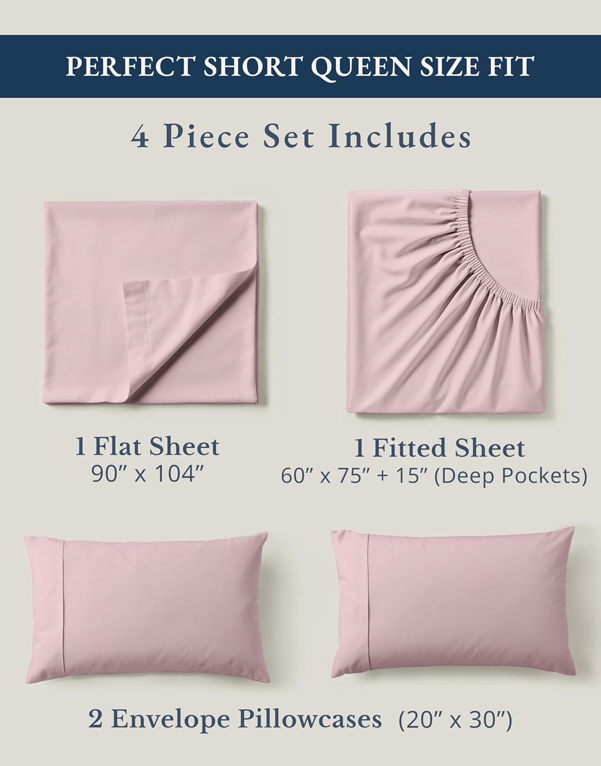 LANE LINEN RV Queen Sheets Set - 100% Organic Cotton Camper Sheet Sets 15" Deep Pocket Fitted (Short Sepia Rose)