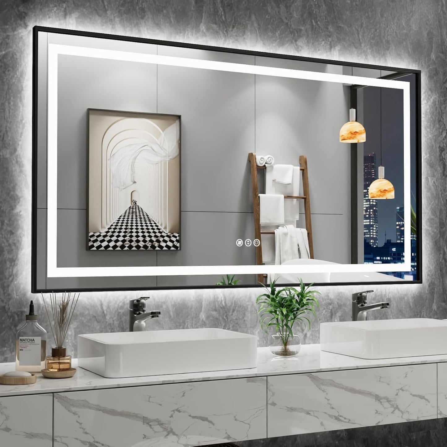 Amorho 48" X30" LED Mirror for Bathroom Black, Front Light and Backlit, Stepless Dimmable, Anti-Fog, Shatter-Proof, Memory, 3 Colors, Double LED Vanity Mirror
