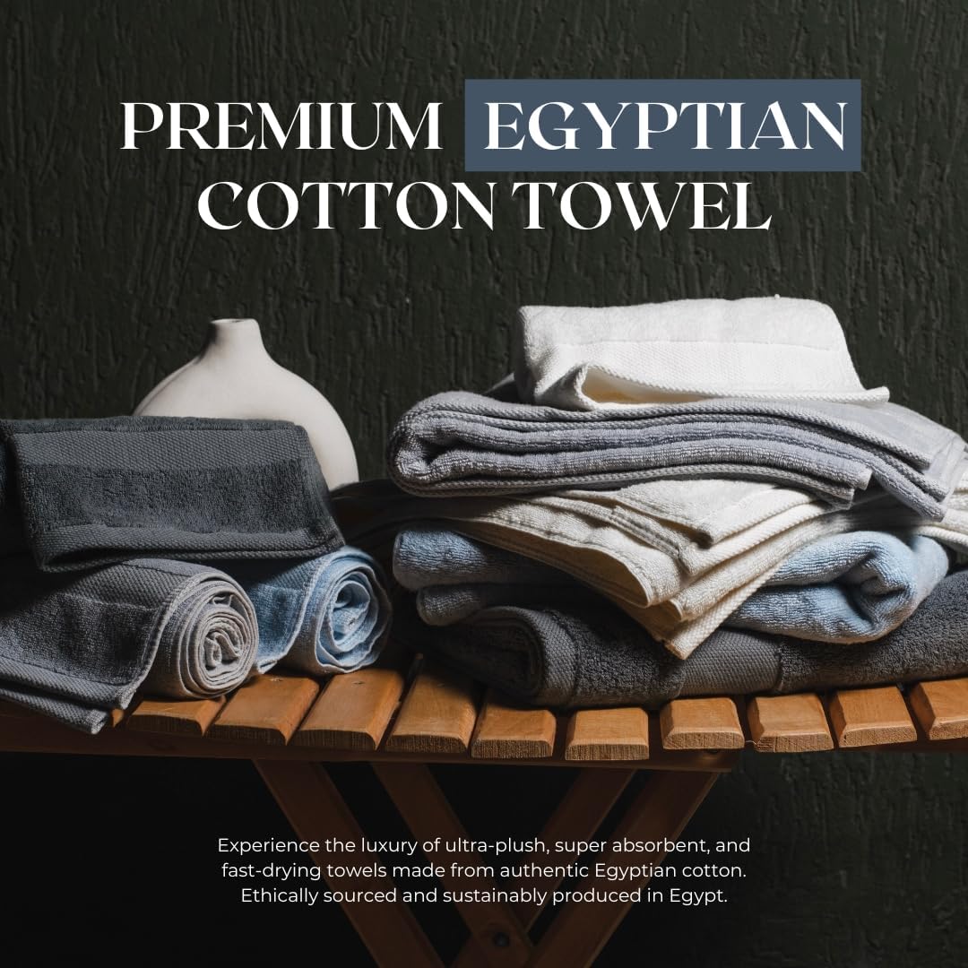 Egyptian Cotton Towel Set - 3 Piece | Ultra Soft 100% 600 GSM Towels | 1 Bath, 1 Hand, 1 Washcloth | Quick Dry, Durable for Bathroom, Home, Spa, Gym | Premium Towel Set (Off White)
