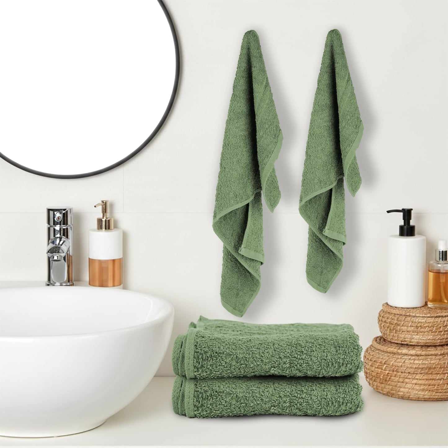 24 Pack Green Hand Towel 100% Cotton Spa Towel – 16x26 inches Highly Absorbable Facial Towels Gym, Hair Towel and Face Towel Bulk Small Towels (Not Bleach Proof)