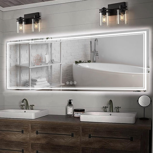 84x40 Inch LED Bathroom Mirror with Frontlit & Backlit（Independent Control）, Lighted Mirror for Bathroom Wall with 3-Color Dimmable & Anti-Fog, Vanity Mirror with Lights