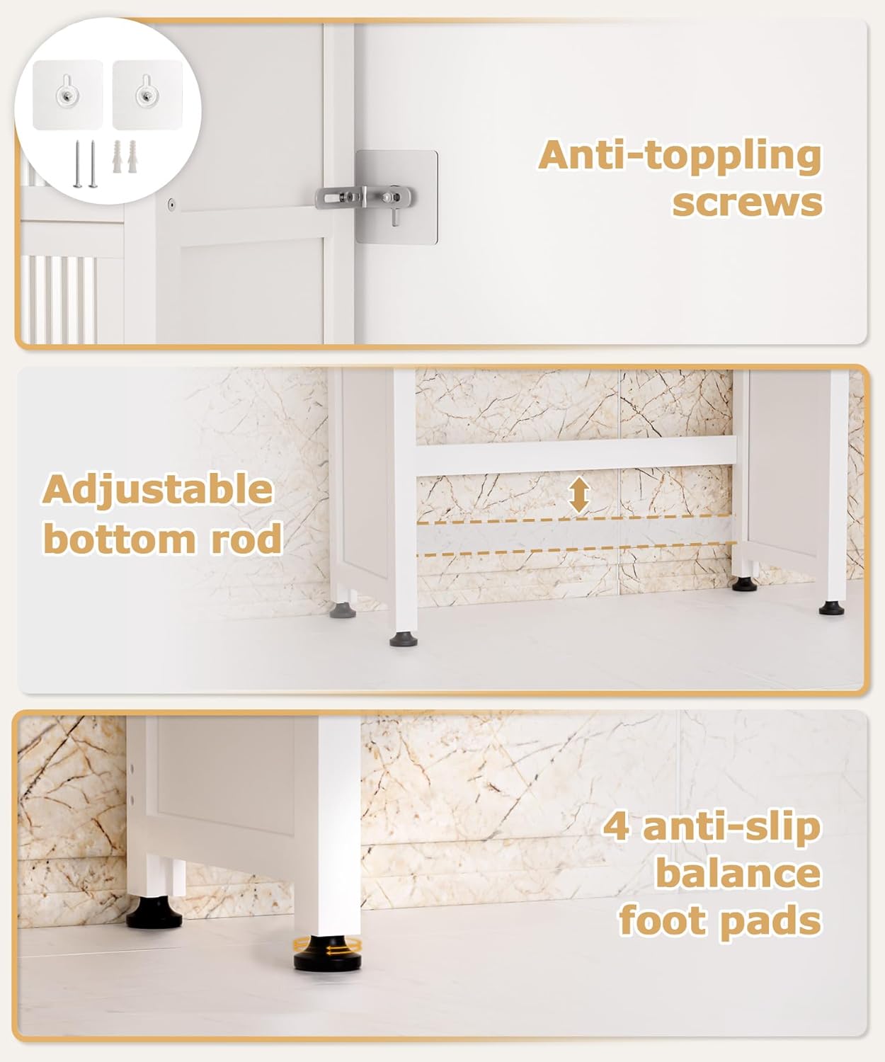 Over The Toilet Storage Shelf with Drawer, Above Bamboo Bathroom Organizer Cabinet with Anti-Tip and Waterproof Feet Pad Design, Freestanding Shelf for Bathroom (White)