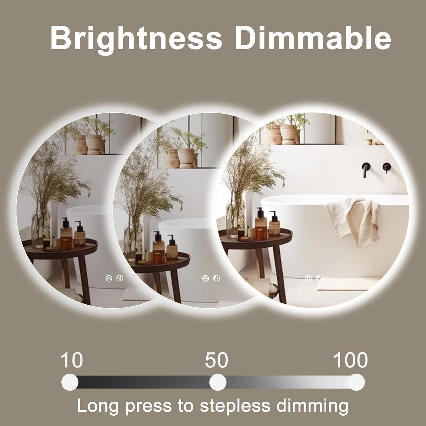 32 Inch Round LED Bathroom Mirror Backlit Anti-Fog Wall Mounted Lighted Bathroom Vanity Mirror 3 Colors Light Dimmable Smart Makeup Mirror with Touch Switch