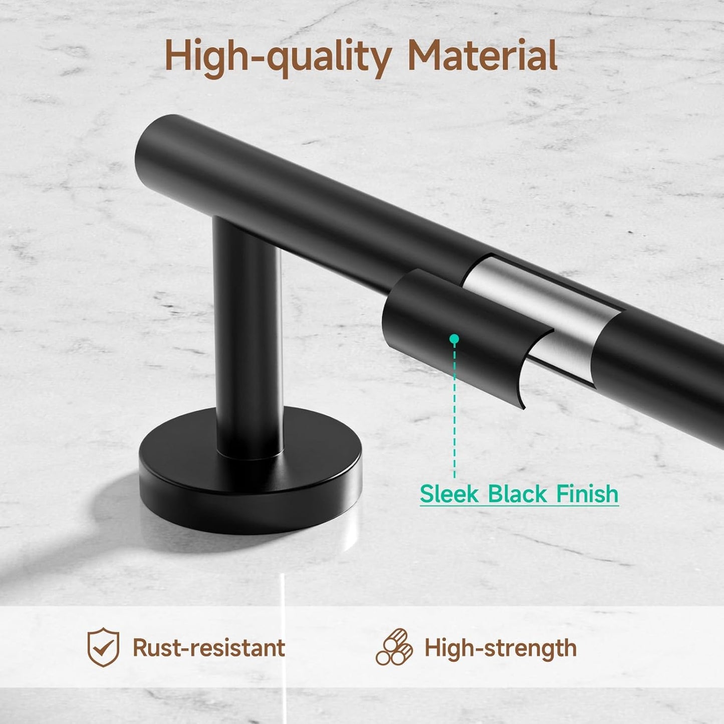 USHOWER Matte Black Bathroom Hardware Set, Modern 18-Inch Towel Bar Set Wall Mounted, Durable SUS304 Stainless Steel Bathroom Accessories Set, 4-Piece
