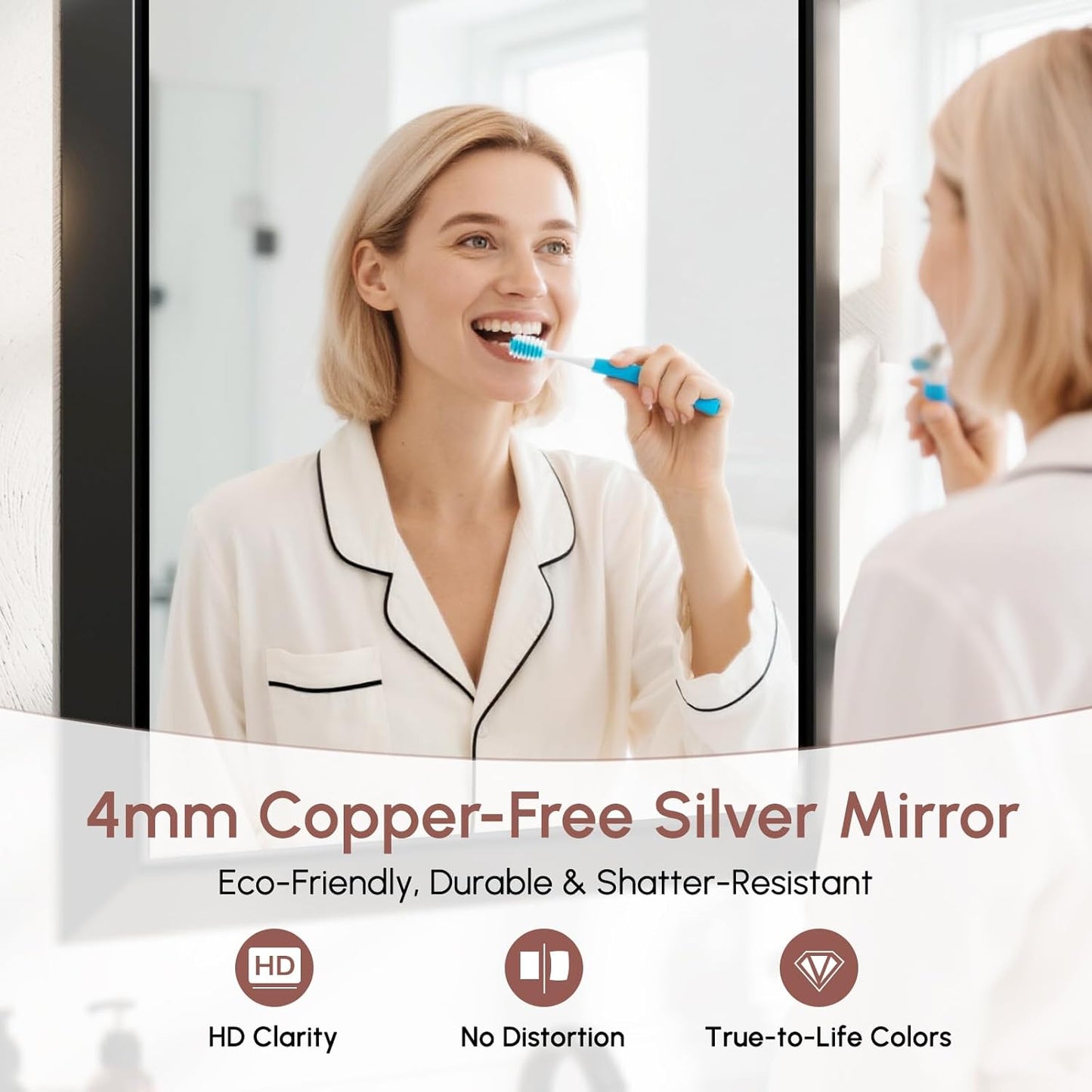 USHOWER Black Bathroom Mirrors for Over Sink, 24x32 Inch Beveled Rectangular Bathroom Vanity Mirror, Brushed Thick Aluminum Framed, Anti-Rust, 4mm Copper-Free Silver Wall Mirror