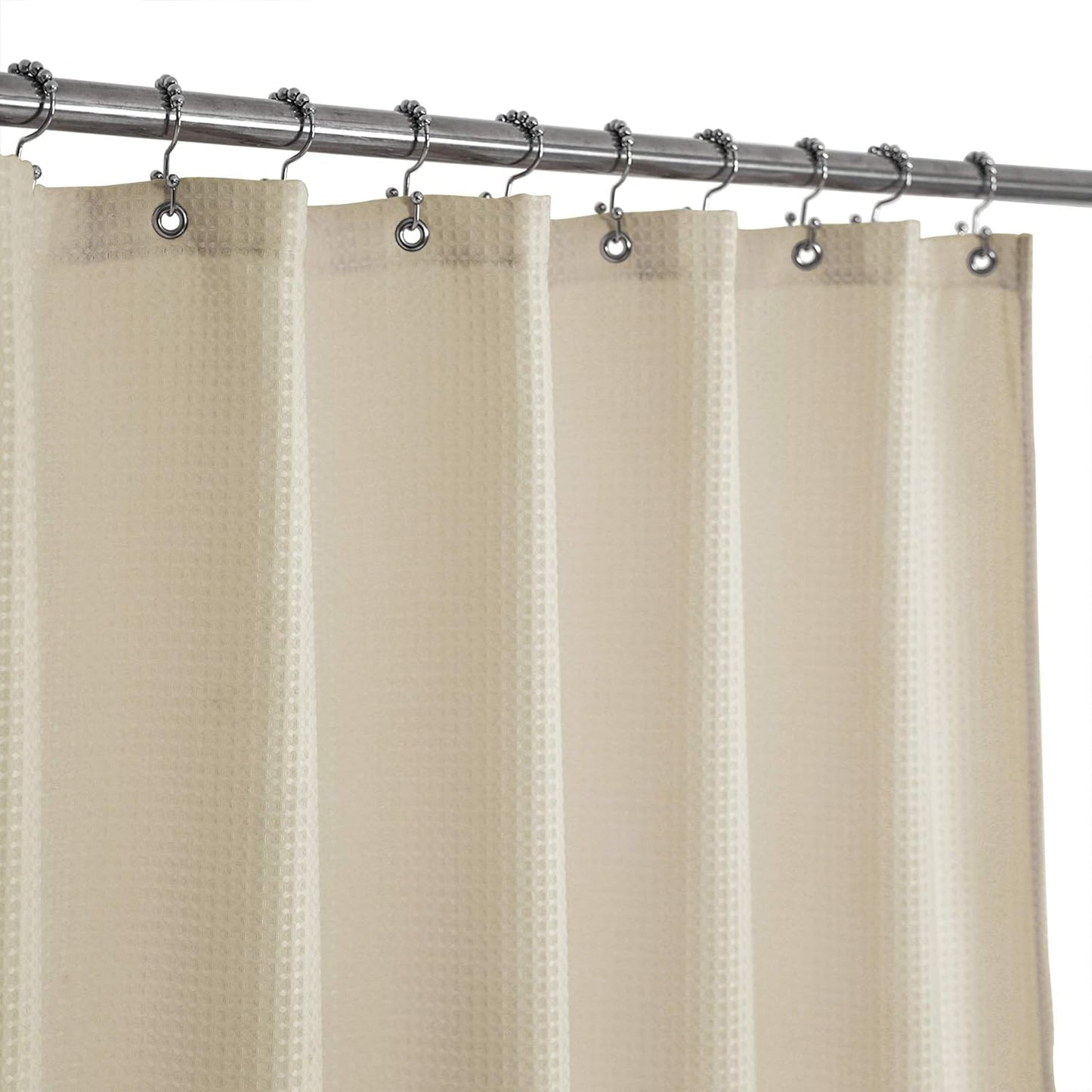 Barossa Design Short Waffle Weave Shower Curtain 66 inch Length, 230 GSM Heavy Duty Fabric, Hotel Luxury Spa, Water Repellent, Machine Washable, Cream, 71x66 Inches