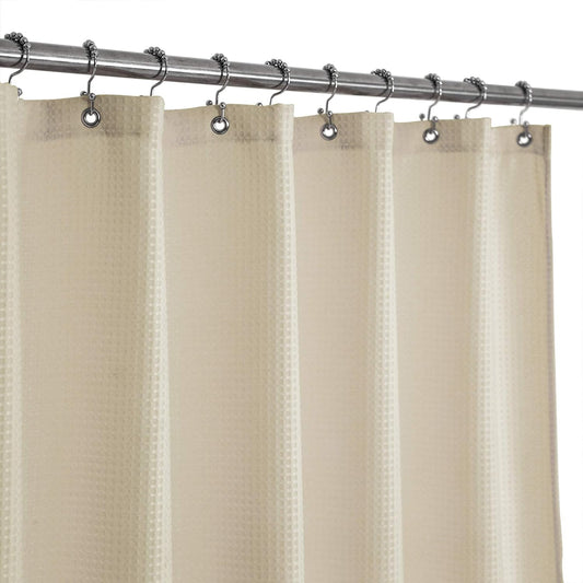Barossa Design X-Long Fabric Waffle Weave Shower Curtain 96 inch Height, Hotel Luxury Spa, 230gsm Heavyweight, Water Repellent, Machine Washable, Cream, 71X96
