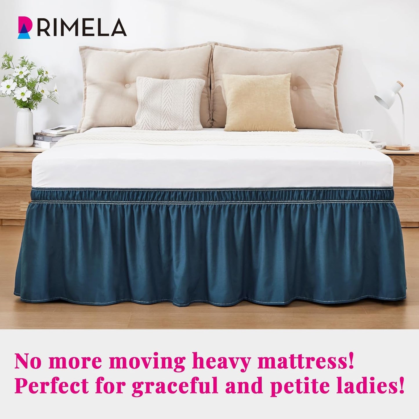 RIMELA Dark Teal Bed Skirt Queen Size 18 Inch Drop, Wrap Around Elastic Bedskirt, Dust Ruffle for Adjustable Bed Base Machine Washable Easy to Install Bed Skirts