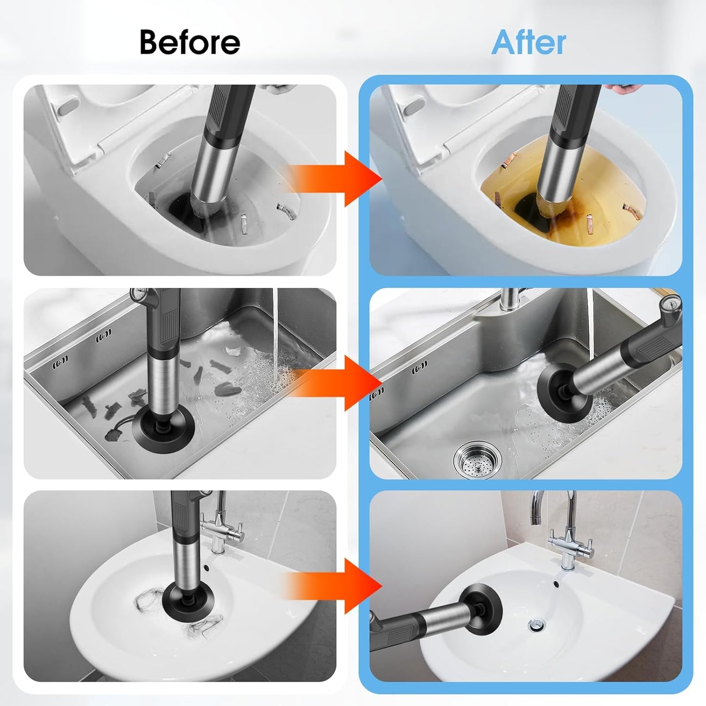 TheElves Toilet Plunger Heavy Duty Pro, Electric High Pressure Toilet Clog Remover Tool, Powerful Bathroom Plunger with Holder for Drain Cleaning - Black