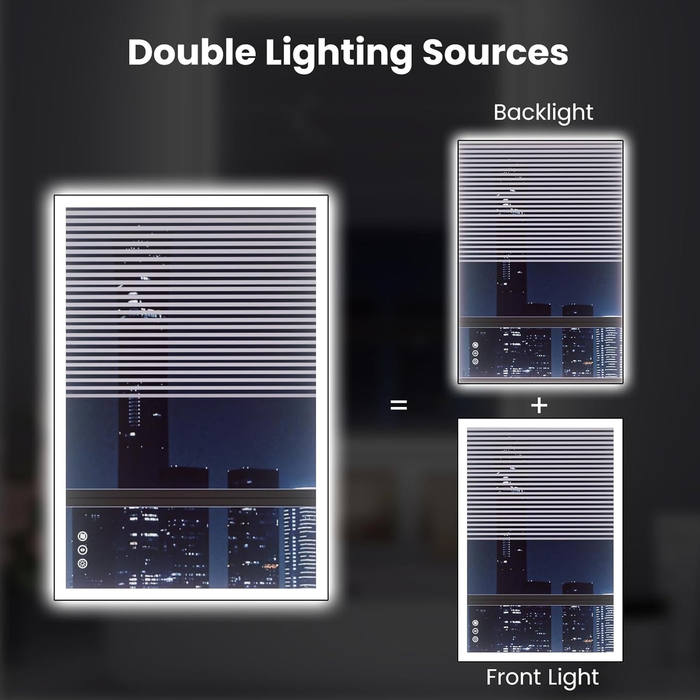 WTTY 24"X32" LED Bathroom Mirror with Black Frame, Bathroom Vanity Mirror with Lights for Wall, Front Light and Backlit, Anti-Fog, Dimmable, 3 Colors, Shatterproof, Memory, Horizontal/Vertical