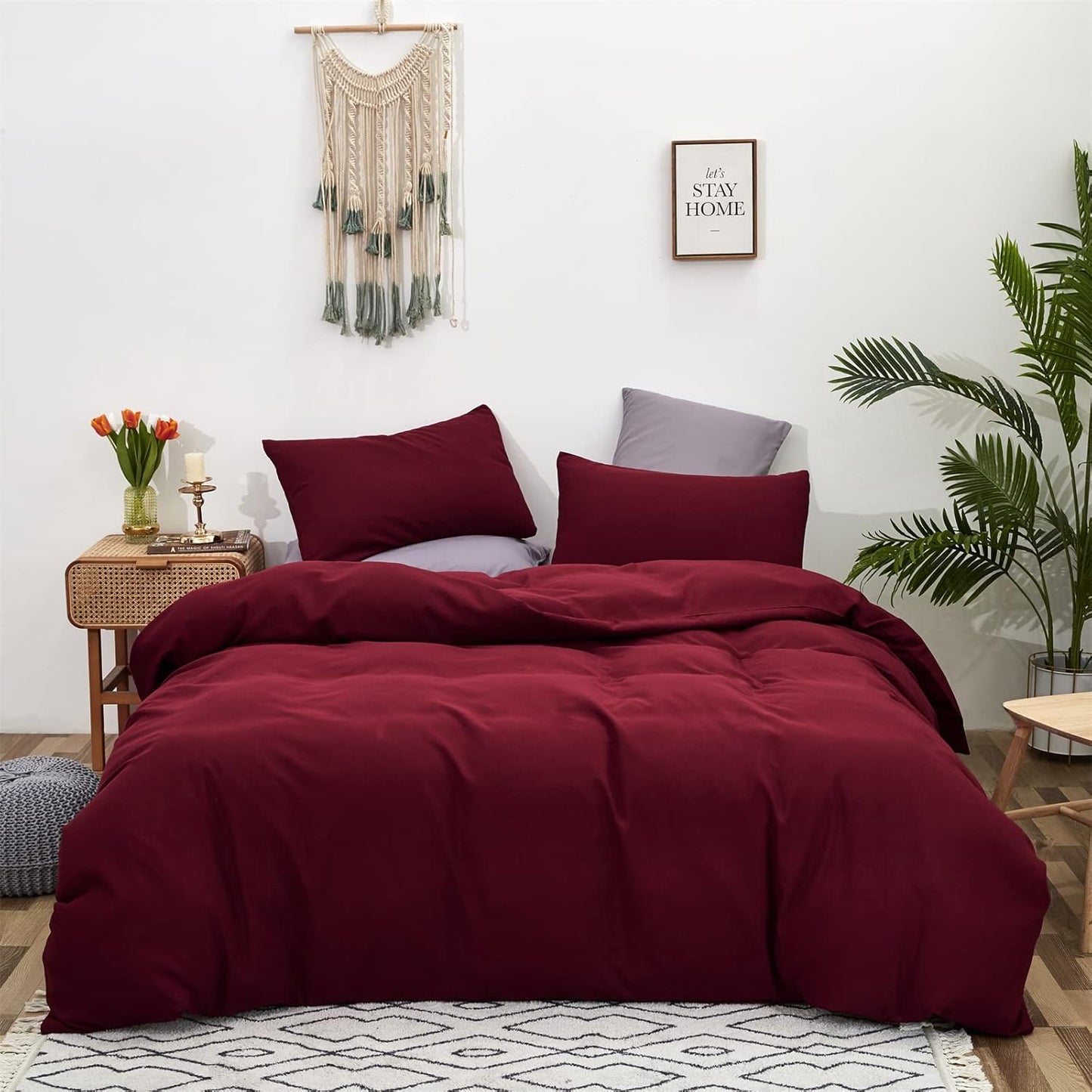 Cottonight Burgundy Comforter Set Full Wine Red Bedding Set Full Solid Claret Comforter Modern Blanket Quilt Breathable Durable Dark Red Comforter Set for Women Men