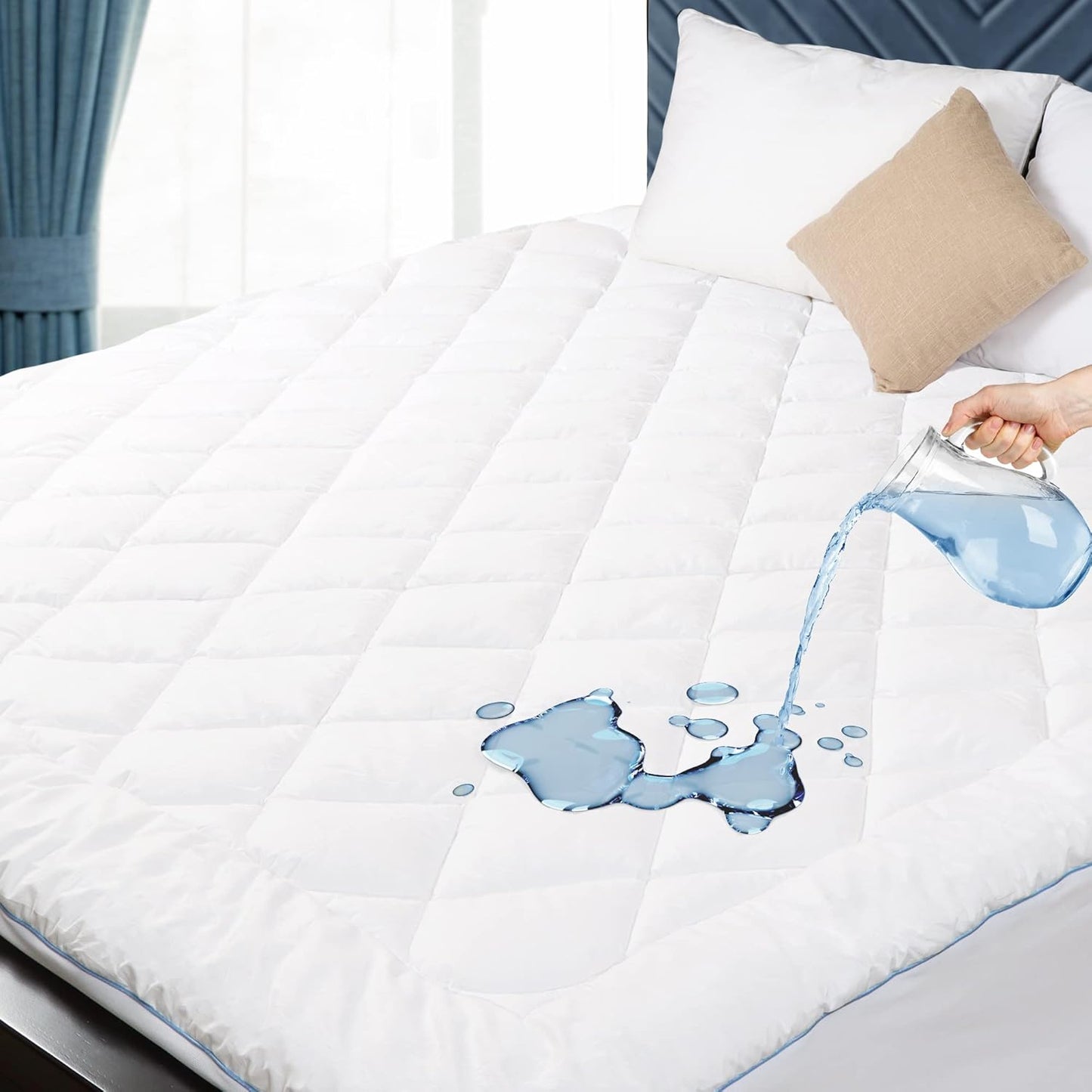 King Size Mattress Protector Waterproof Quilted Mattress Cover Cotton Mattress Pad Cover Extra Deep Pocket 18-22" Thin Version Hypoallergenic & Soft