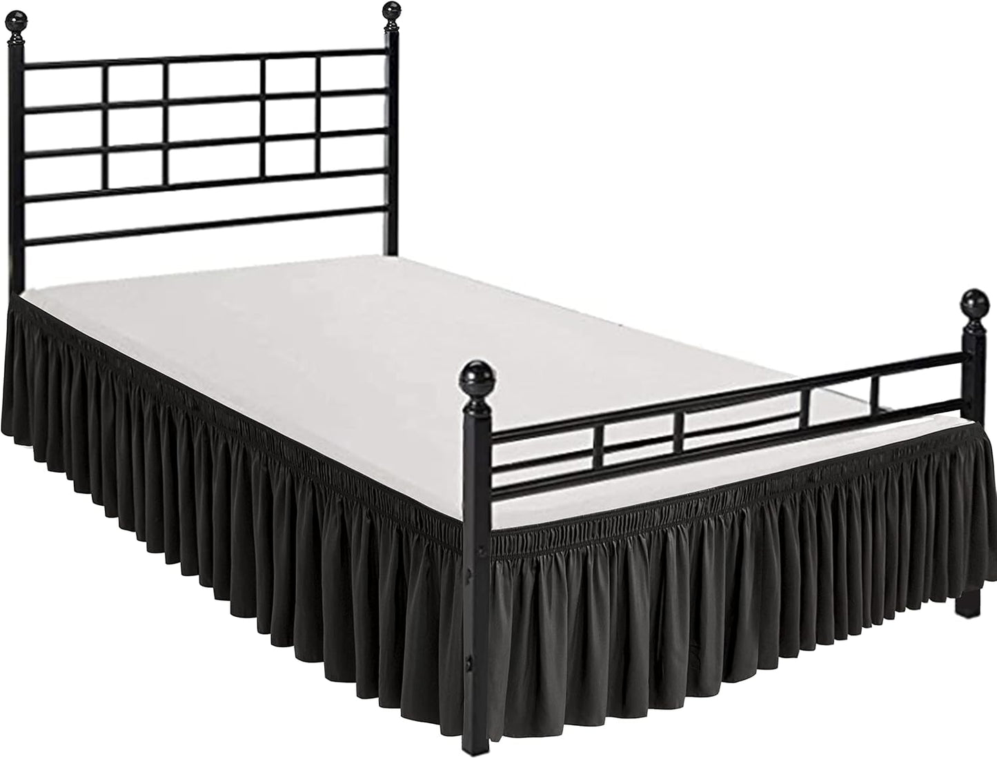 Biscaynebay Wrap Around Bed Skirts with Split Corners for Full Beds 18" Drop, Black Adjustable Elastic Dust Ruffles Easy Fit Wrinkle Resistant Silky Luxurious Fabric Machine Washable