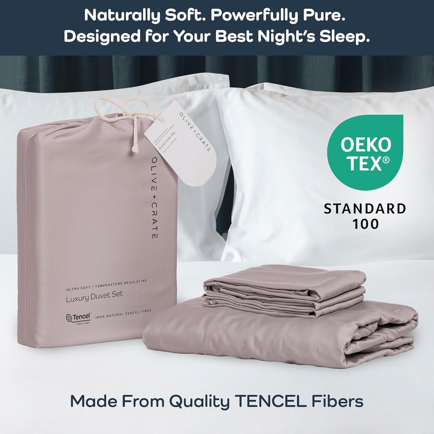 Olive + Crate Tencel Eucalyptus Cooling Duvet Cover Set - Hypoallergenic, Lyocell Tencel Duvet Cover - Soft, Temperature Regulating with Hidden Button Closure & Corner Ties - Queen Size [Dusk]