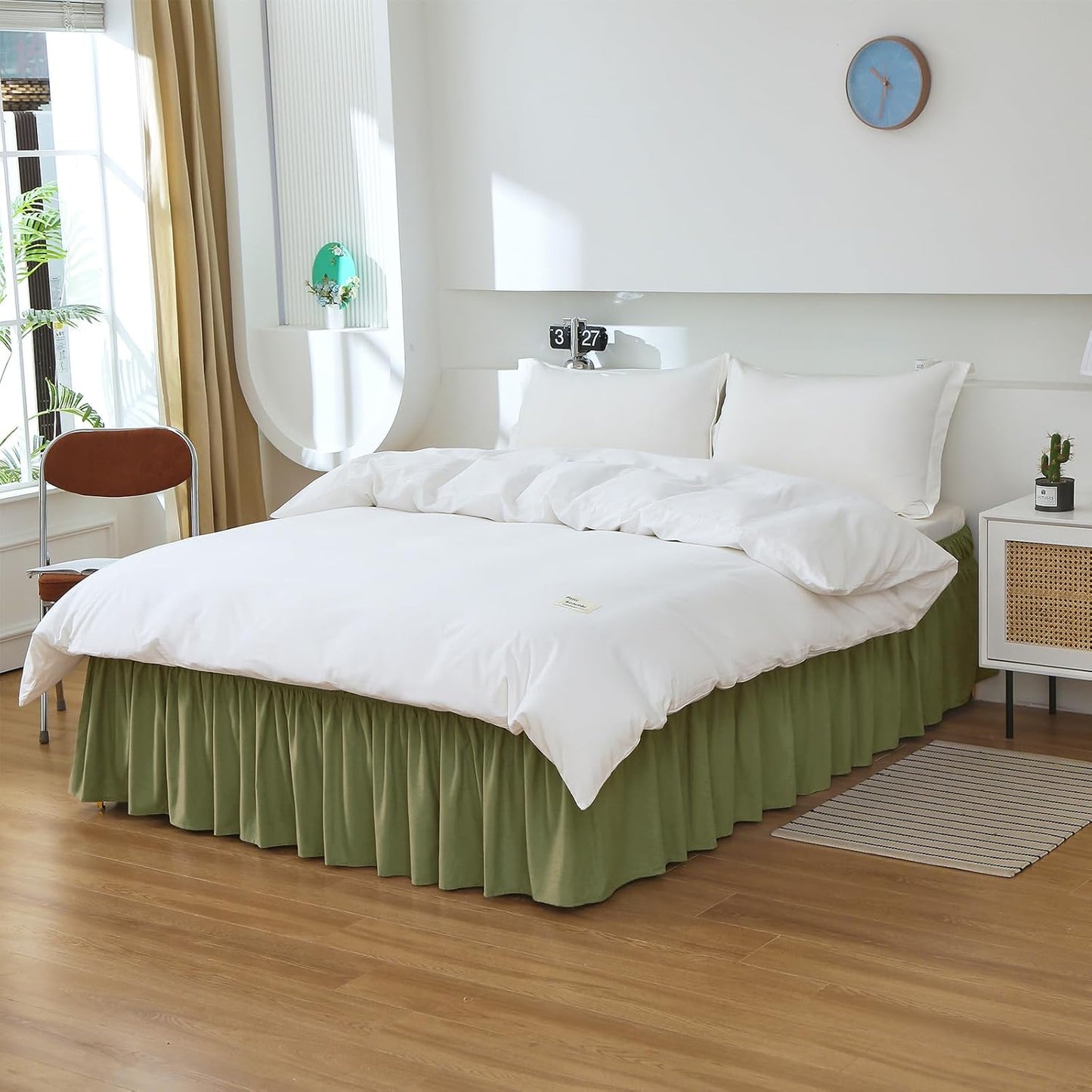MEILA Full Bed Skirt, Wrap Around Ruffle Bed Skit for Full Beds with 14 inch Drop, Elastic Dust Ruffles Easy Fit Wrinkle & Fade Resistant, Sage